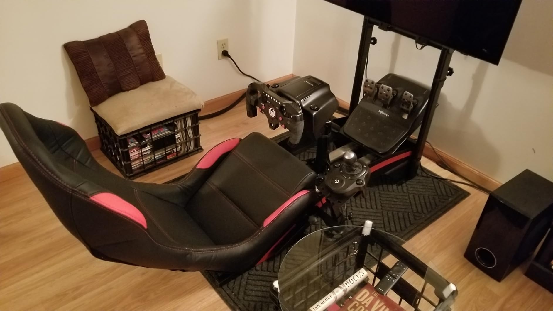 RACGTING Racing Simulator Cockpit with Adjustable TV Stand | Frame and shifter mount only, adjustable wheel deck and pedal plate, for Logitech, Thrustmaster, Fanatec, MOZA and PXN customer photo 2