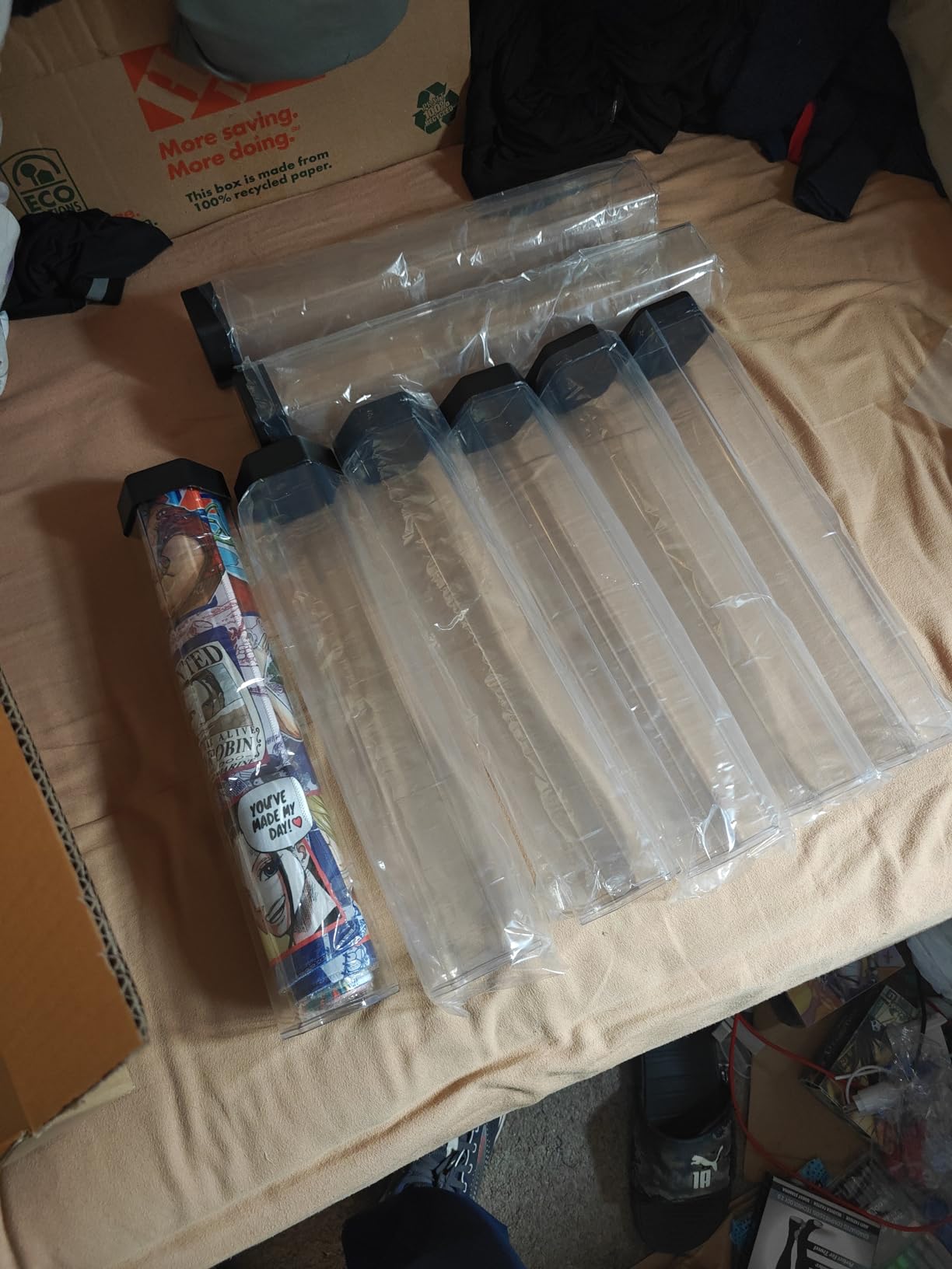 Lineshading 8 Pcs Hexagon Playmat Tube 15 Inch Easy in and Out Case Design, Playmat Holder Tube for Storage with Caps Compatible with MTG, Magic: The Gathering, RPG, Won't Roll Off Surfaces(Clear) customer photo 1