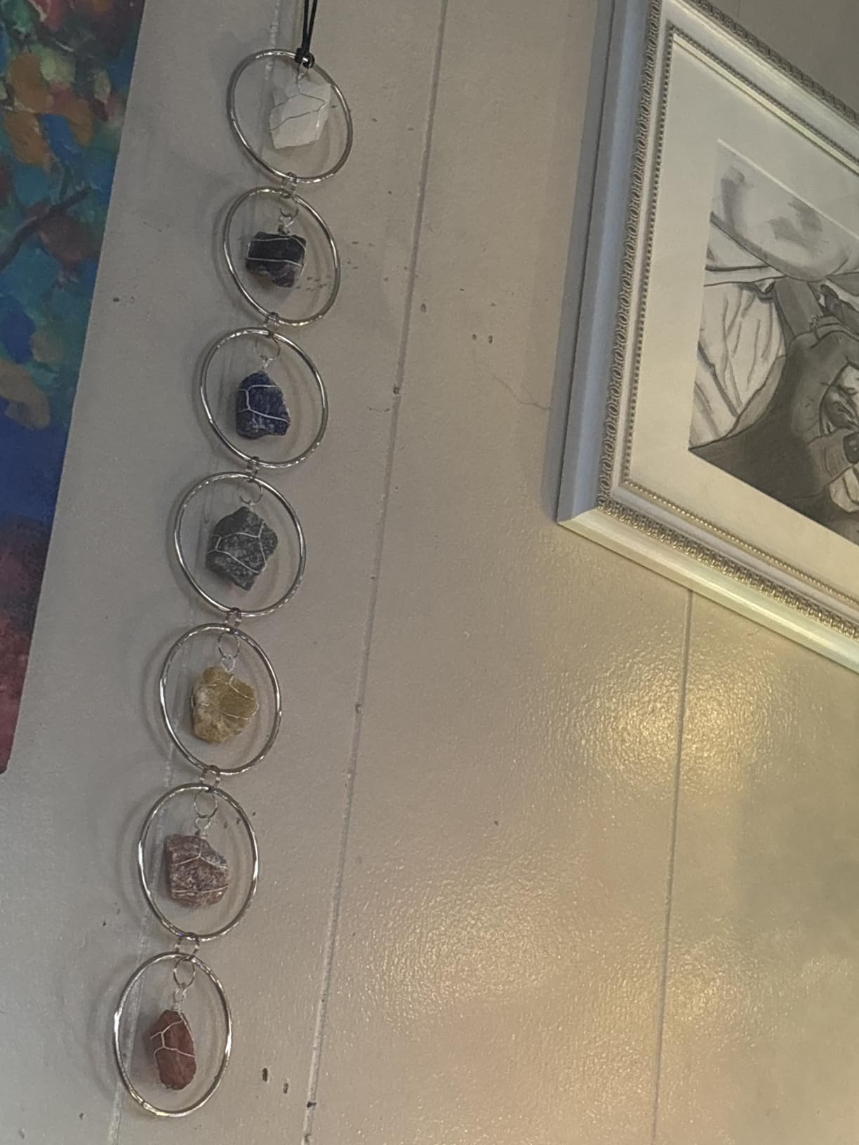 7 Chakra Wall Hanging Decor - Natural Raw Crystal Gemstone for Healing, Chakra Balancing, Meditation Gifts, Indoor Outdoor Spiritual Home Decoration (Silver Round) customer photo 2