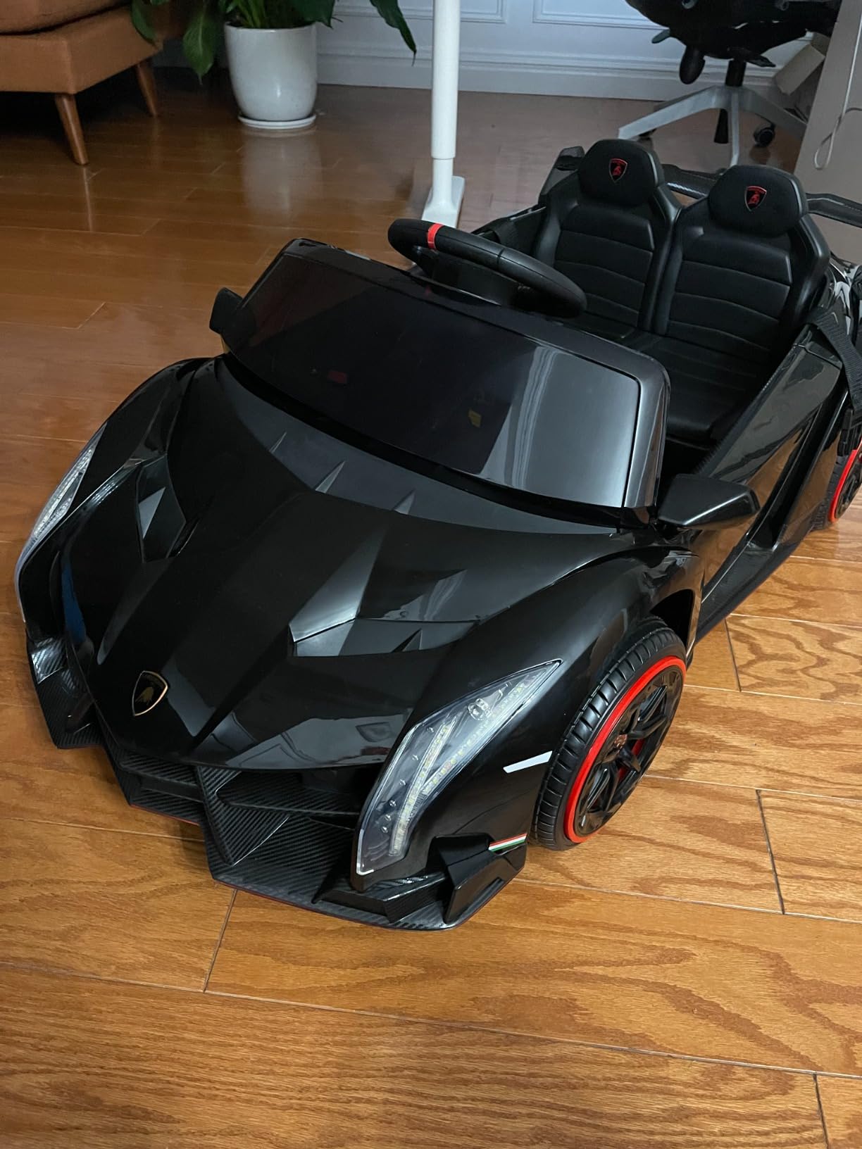 OLAKIDS 2 Seater Kids Ride On Car, 12V 4WD Licensed Lamborghini Veneno Electric Vehicle with Remote Control, Toddlers Battery Powered Toy Gift with 2 Speeds, Rocking Mode, Music, USB, MP3 (Pink) customer photo 2