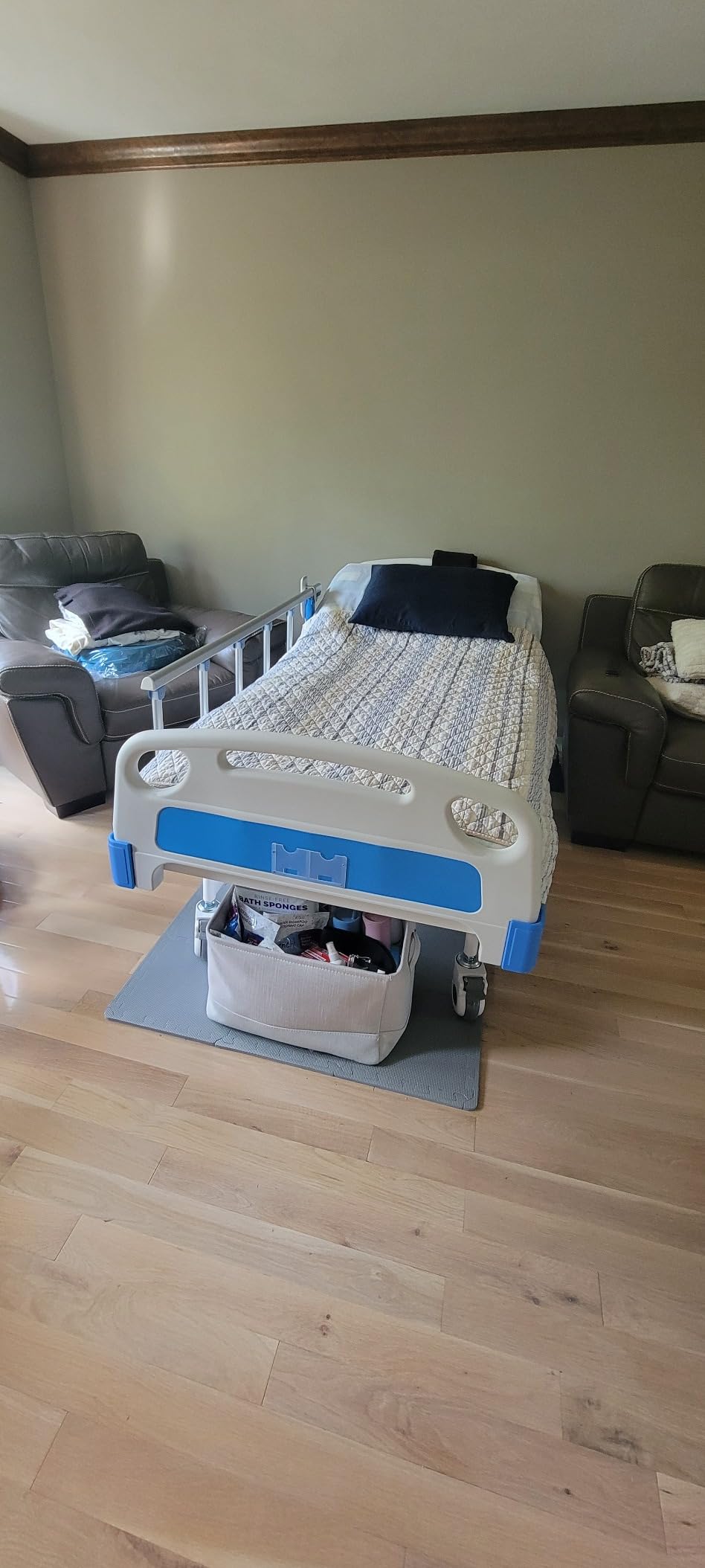ELENKER Full Electric Hospital Bed for Home Use, ICU Medical Bed, Premium 3 Function Hospital ICU Bed with Remote Control, IV Pole, Mattress, Dining Table, Lockable Quiet Casters, Includes Sheets (2X) customer photo 2