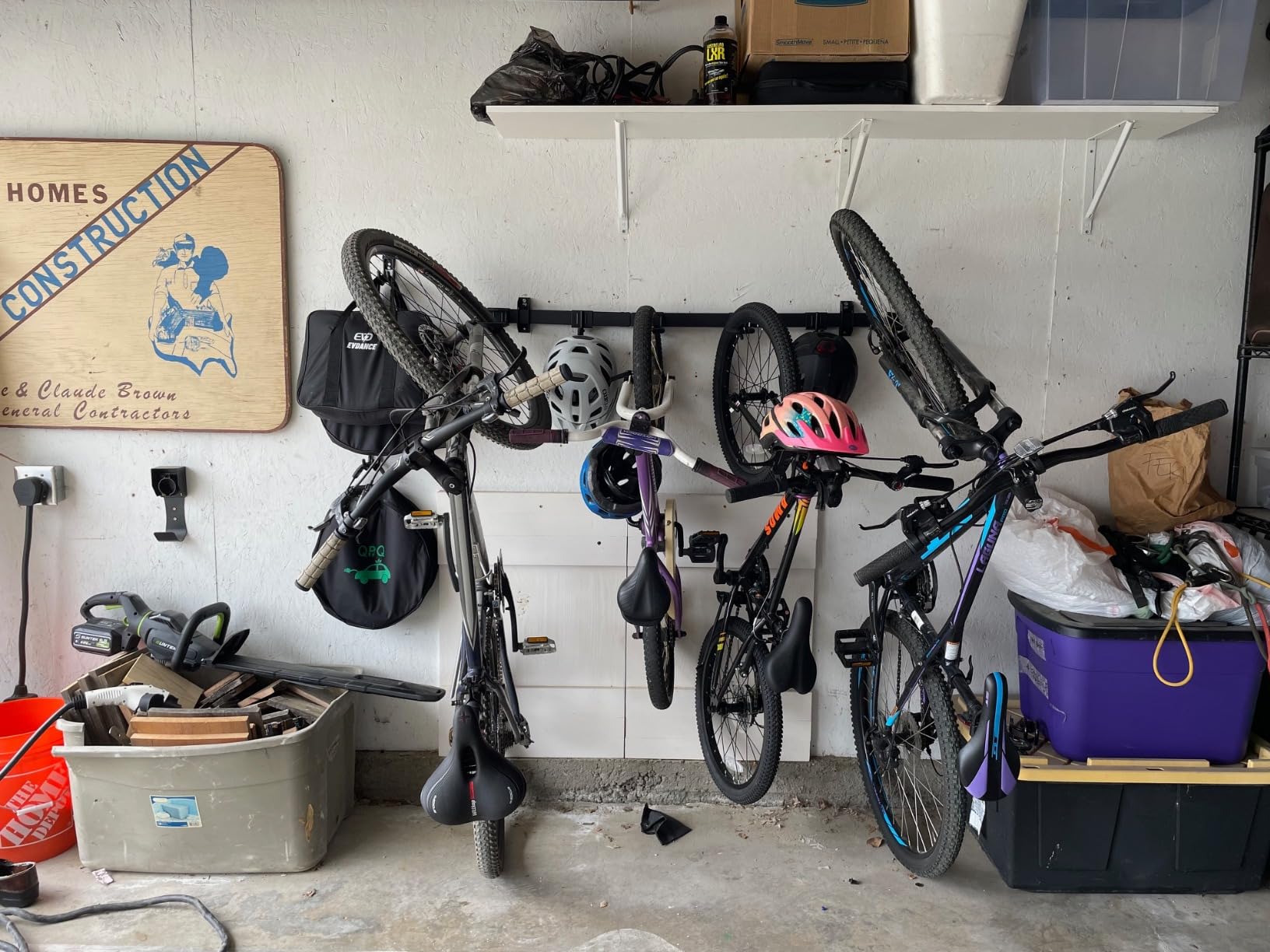 monTEK Enhanced Bike Storage Rack, Adjustable 4-Bike and 2-Helmet Hangers for Indoor Bike Storage, Customizable for Various Bike Sizes, Heavy-Duty Steel Bike Wall Mount, Max Load 265lbs, 48-in customer photo 1