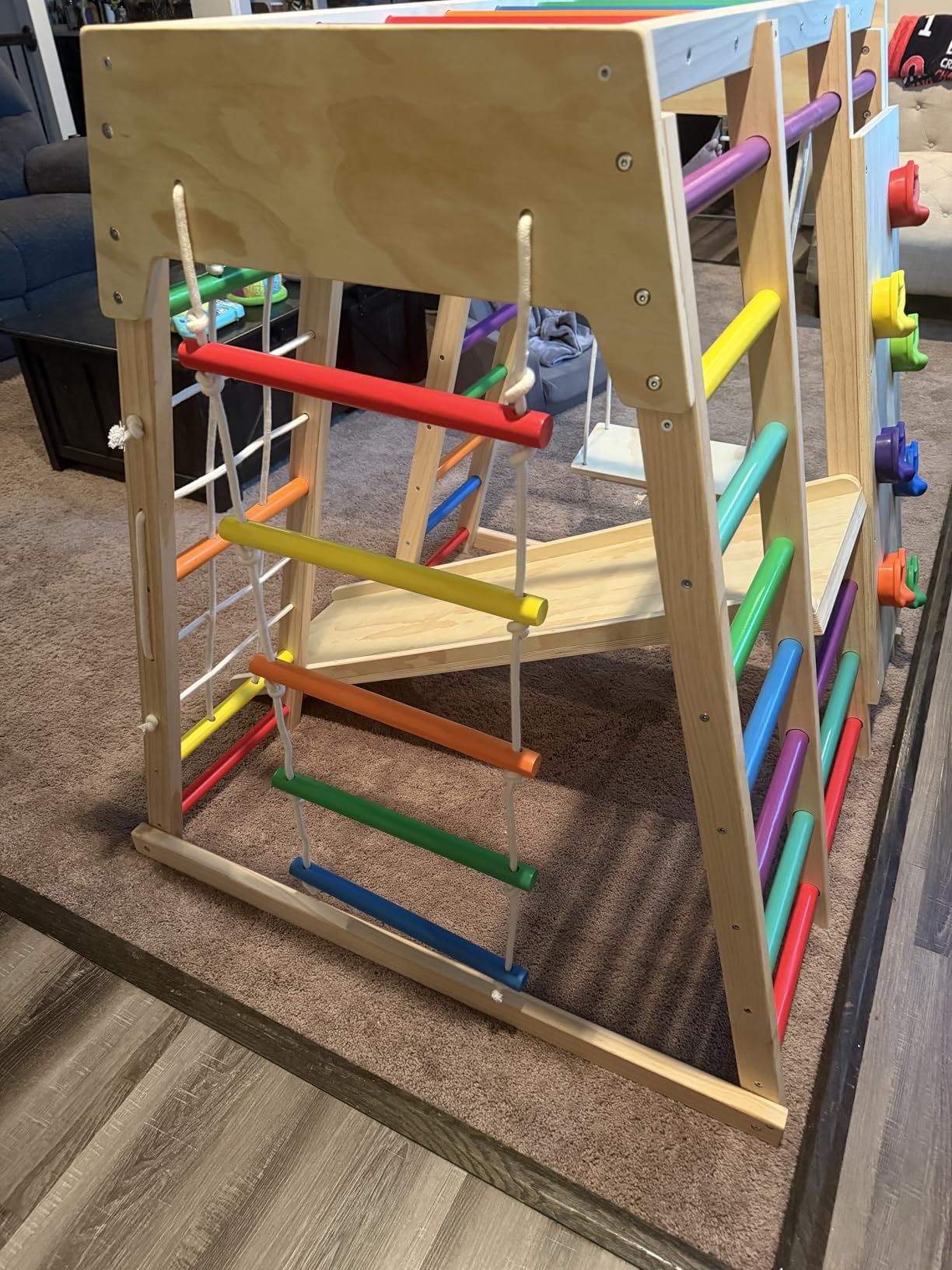 7 in 1 Pikler Indoor Playground Jungle Gym Playset, Wooden Montessori Climber with Slide, Rock Climb Wall, Monkey Bars, Rope Ladder, Climbing Rope and Swing for Kids(Rainbow) customer photo 1