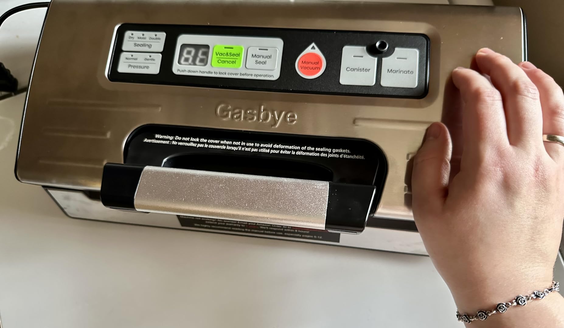 Gasbye 95kPa Precision Vacuum Sealer Machine, Double Heat Seal for Dry/Moist Food, Easy-Lock Handle, Built-in Bag Storage & Cutter, Progress Display, Pulse Mode, Removable Drip Tray, Silver customer photo 2