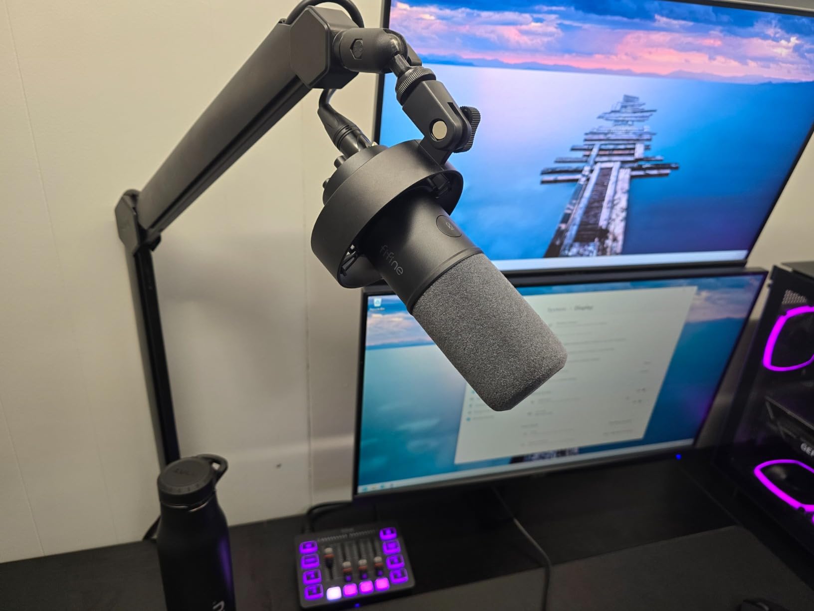 FIFINE BM66 Heavy Metal Microphone Boom Arm Stand for Podcast Recording | Mic Arm Stand, Desk Clamp, Cable Channels, 3/8