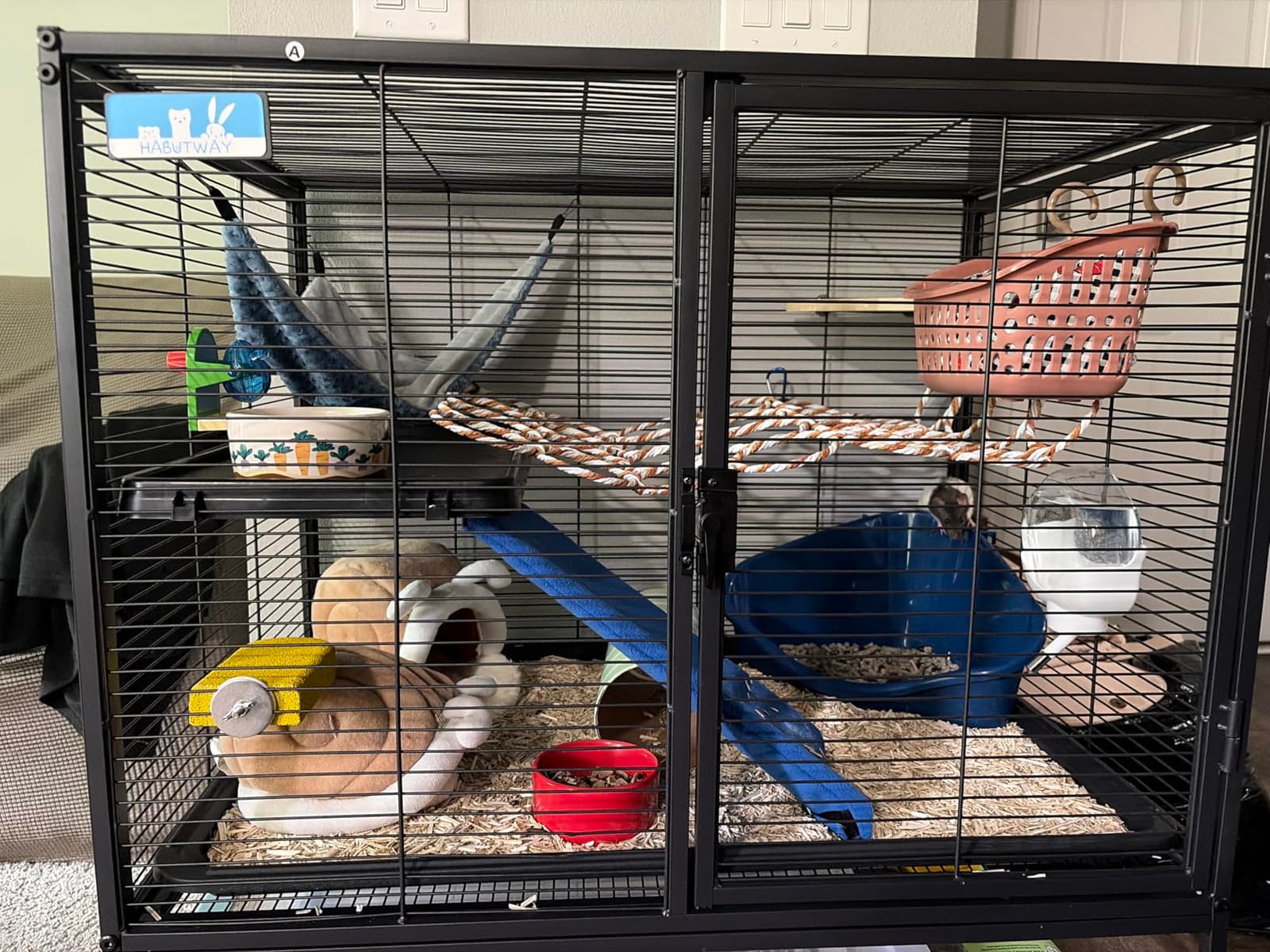 HABUTWAY 40''H Large Metal Rolling Ferrets Cage, 2-Tiers Small Animal Cages, Cage for Rats/Chinchillas, 0.5'' Bar Spacing for Ferret,Small Animal Cage w/Removable Ramp & Platform customer photo 1