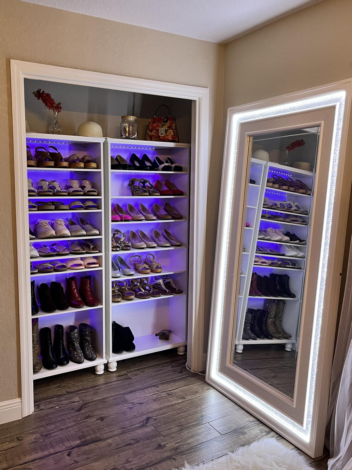 Tribesigns Narrow Tall Shoe Cabinet with LED Lighting, 9-Tier 30 Pairs Freestanding Shoes Storage Cabinet, Wood Shoe Organizer Cabinet with Solid Wooden Legs for Entryway (1, Black) customer photo 1