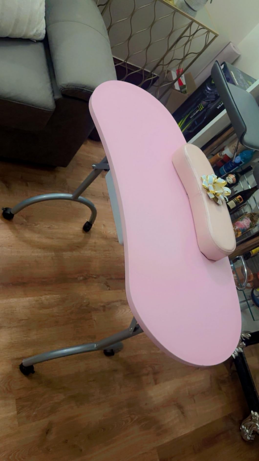 Joligrace Manicure Table Nail Desk Professional Foldable Portable Table | Nail Technician Workstation 4 Lockable Wheels with Drawer Client Wrist Pad Free Carrying Bag Travel Nail Tech Spa Table Pink customer photo 1