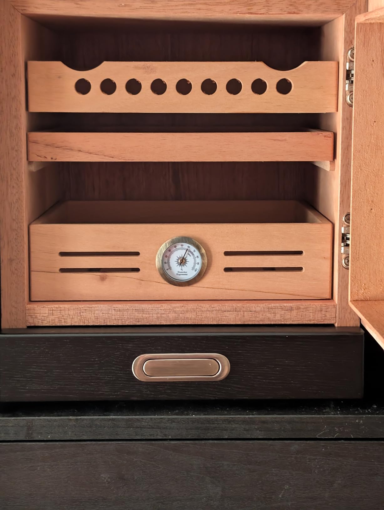 COOL KNIGHT Cigar Humidor Cabinet, Cigar Cabinet Humidor with Spanish Cedar Wood Drawer, Precision Hygrometer, 2 Humidifiers, Cigar Accessories Drawer and Travel Cigar Case, Christmas for Cigar Lovers customer photo 2