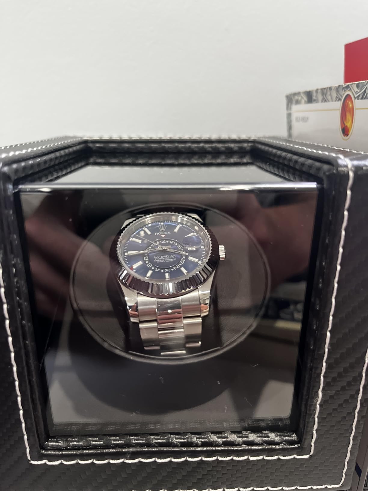 Watch Winder for Automatic Watches: Automatic Single Watch Winder Box with Japanese Quiet Motor, Rotating Watch Case in Black Carbon Fiber Leather, Gifts for Men & Collectors customer photo 2