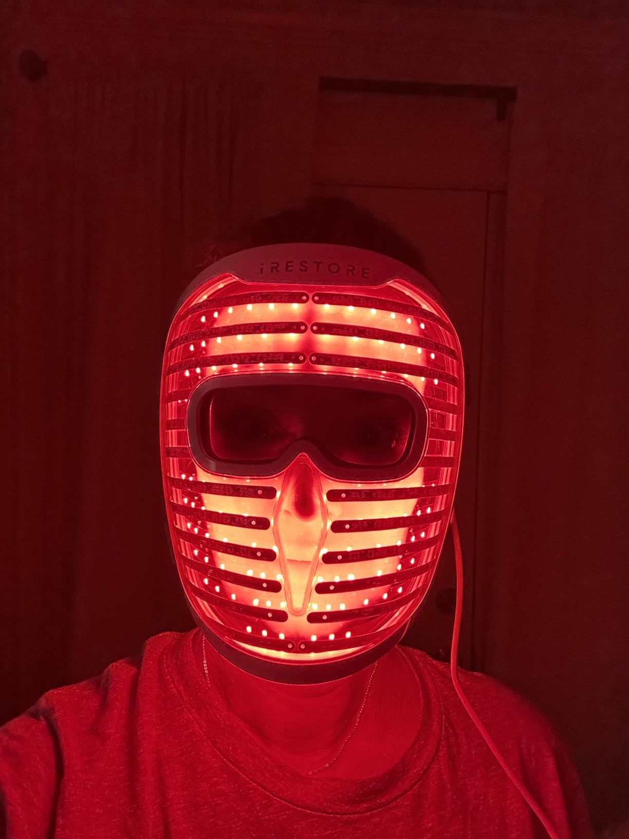 iRestore LED Face Mask for Youthful Skin, Red Light Therapy for Face, Red, Blue & Infrared Therapy for Wrinkles, Fine Lines, Dark Spots with 360 LEDs, Skincare Device for Women & Men customer photo 1