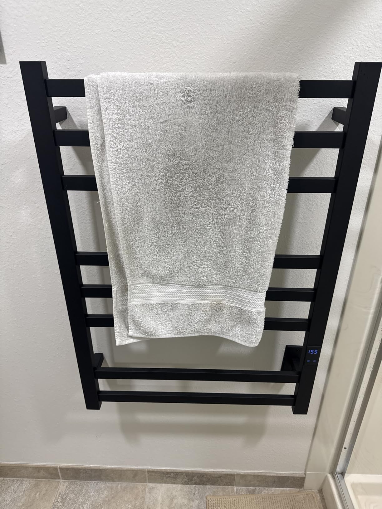 8-Bar Towel Warmer Rack, Brushed Stainless Steel | Brushed 304 stainless steel, 115-155°F temp control, 1-24H auto shut-off timer, plug-in or hardwired install customer photo 1