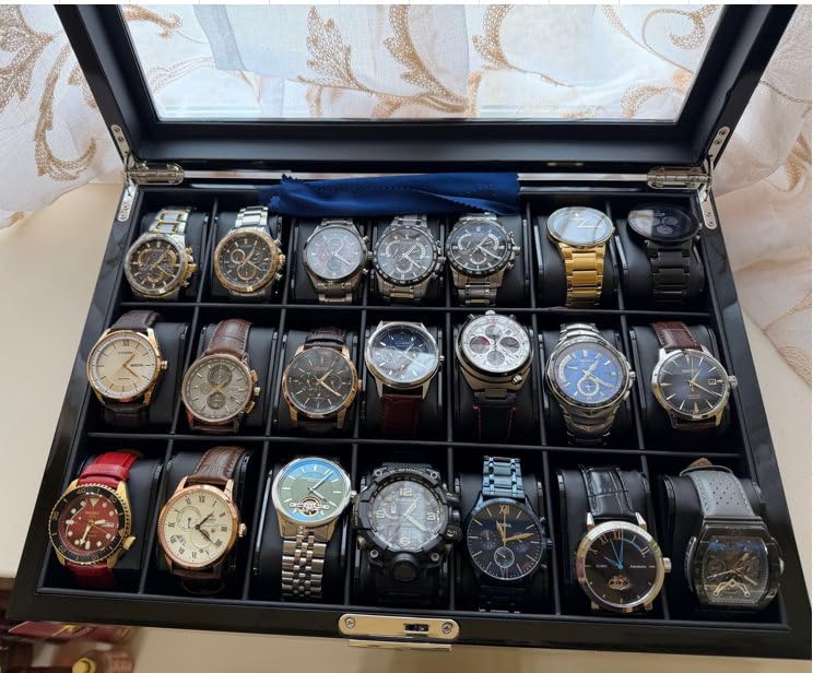 ANWBROAD 21 Slot Watch Cases for Men Watch Box with Large Glass Lid Lockable Wood Watch Display Case Watch Organizer Giftable Elegant Watch Holder UJWB004Y customer photo 1