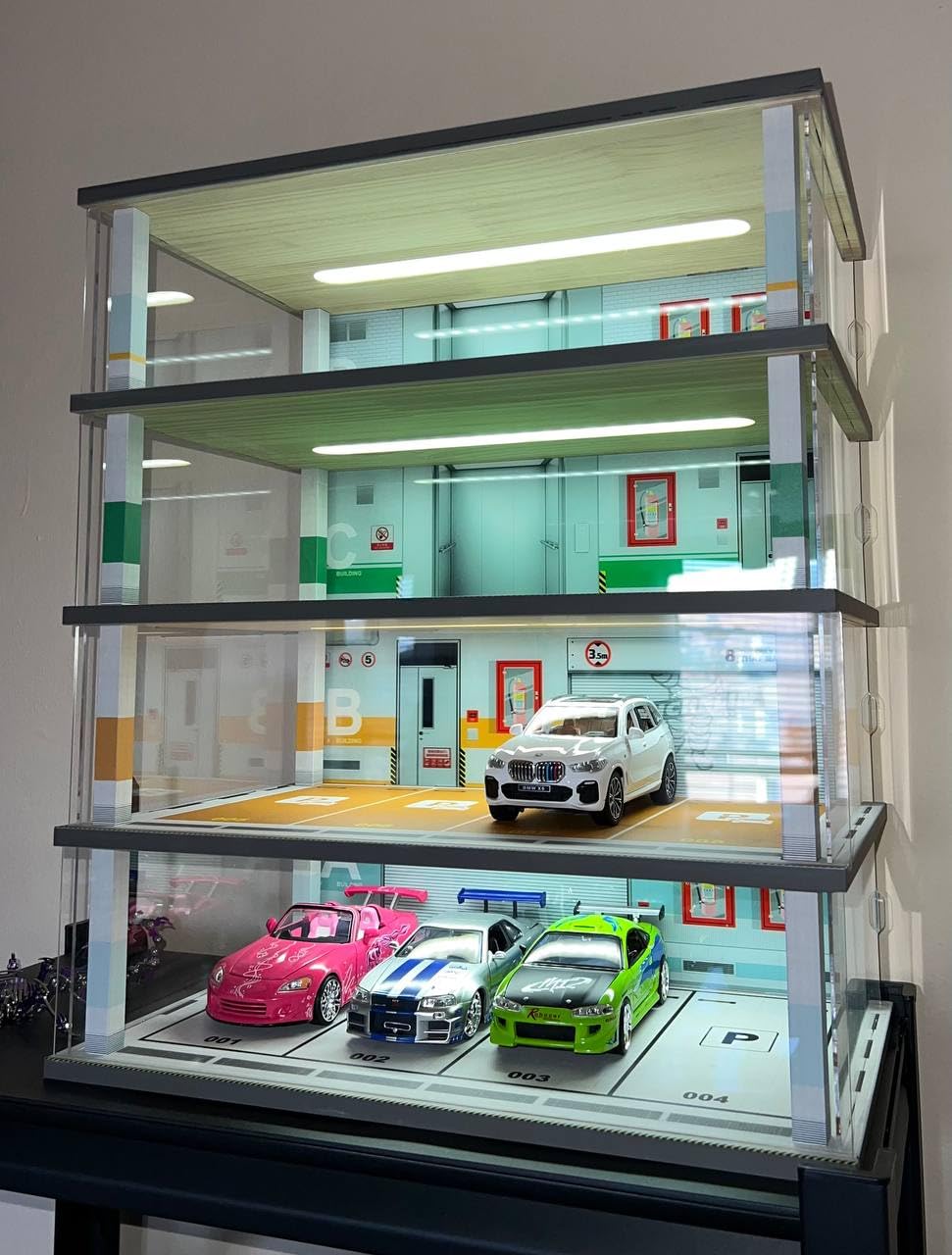 1:24 Scale Car Model Display Case 4 Tiers, with LED Light and Acrylic Dust Cover Toys Car Model Display Stand, Parking Lot Scene Hot Diecast Wheels Storage Cabinet customer photo 1