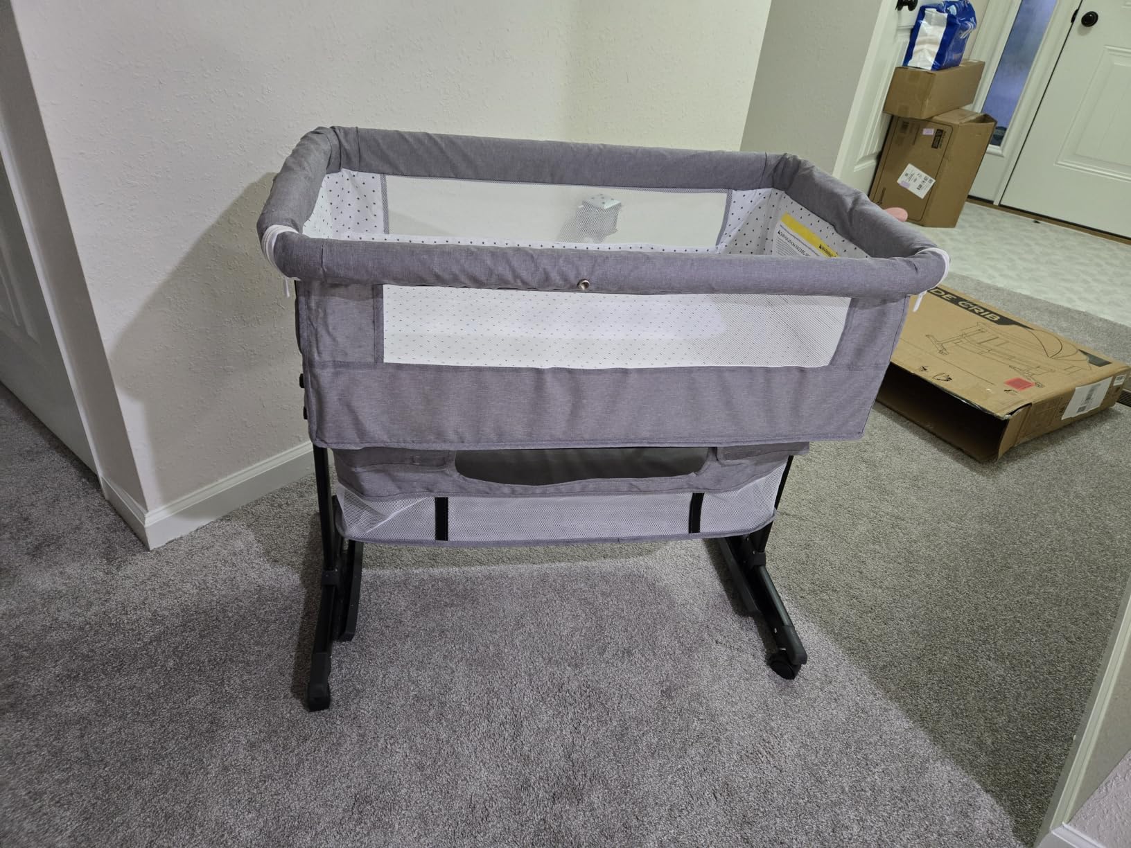 Baby Bassinet, 3 in 1 Bedside Bassinets for Baby, Bassinet Bedside Sleeper with Wheels, Adjustable Height with Rocking Mode, Breathable Mesh, Storage Basket, Easy Assemble & Folding (Dark Gray) customer photo 1