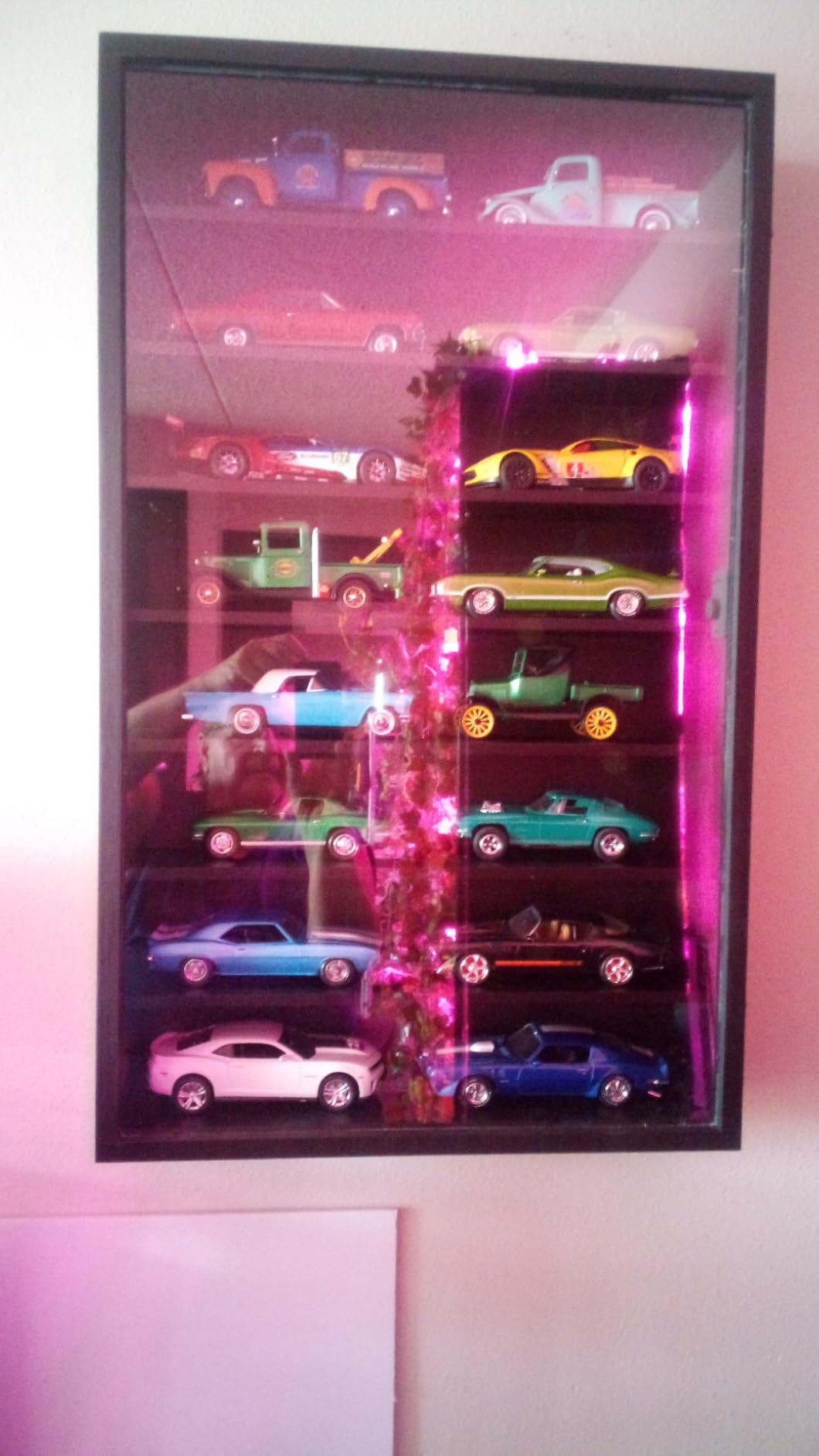 1/24 Scale Diecast Car Display Case, Wall Mount Wood Cabinet for 16 Cars | Wall Mount Wood Display Cabinet with 8 Compartments and Clear Acrylic Door for 16 Diecast Cars, Dust Protection and Storage customer photo 2