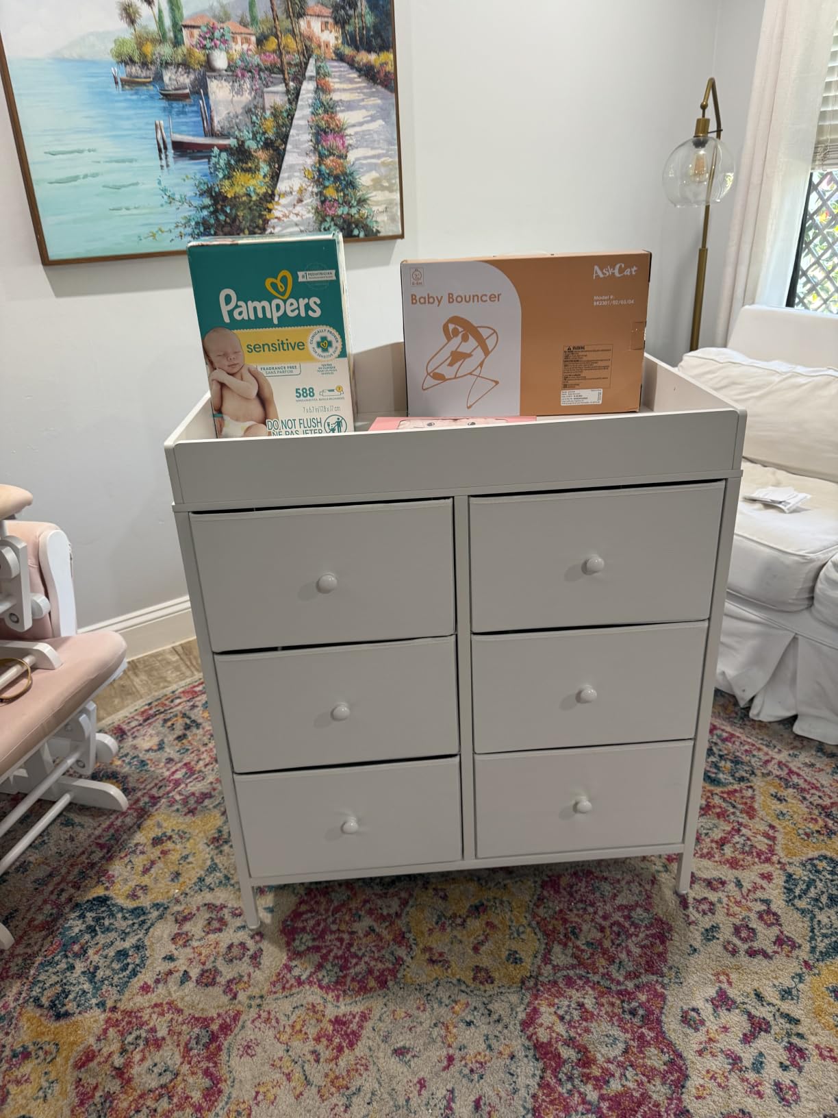 BOLUO White Changing Table Dresser with 6 Drawers Baby Dresser with Changing Table Top Diaper Changing Station with Storage for Nursery Modern customer photo 1