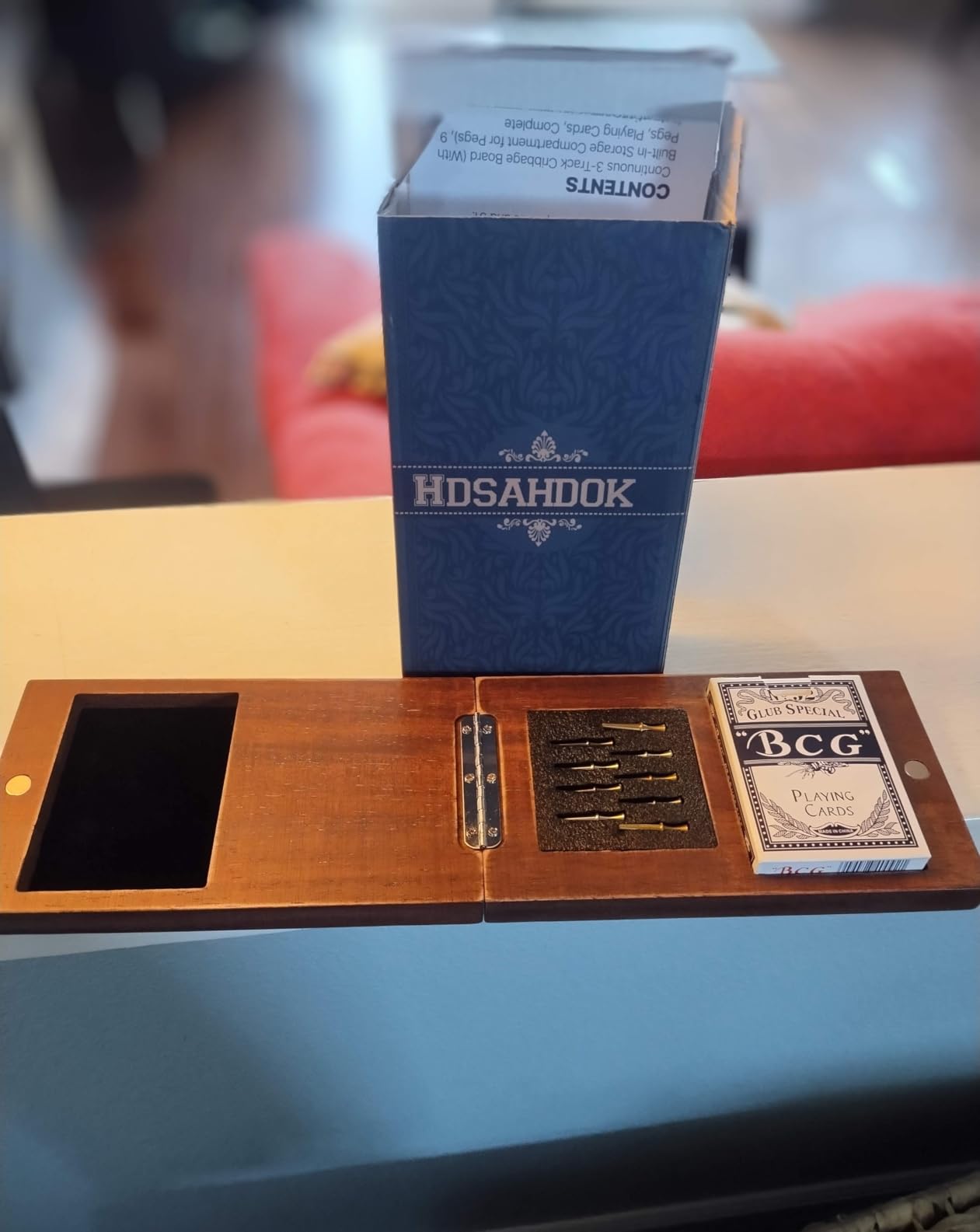 Cribbage Board Game Set, Travel Foldable Wooden Cribbage Board with Storage | Classic 3-Track Design - Magnetic Closure - Cards & Metal Pegs Included - Travel Ready customer photo 2