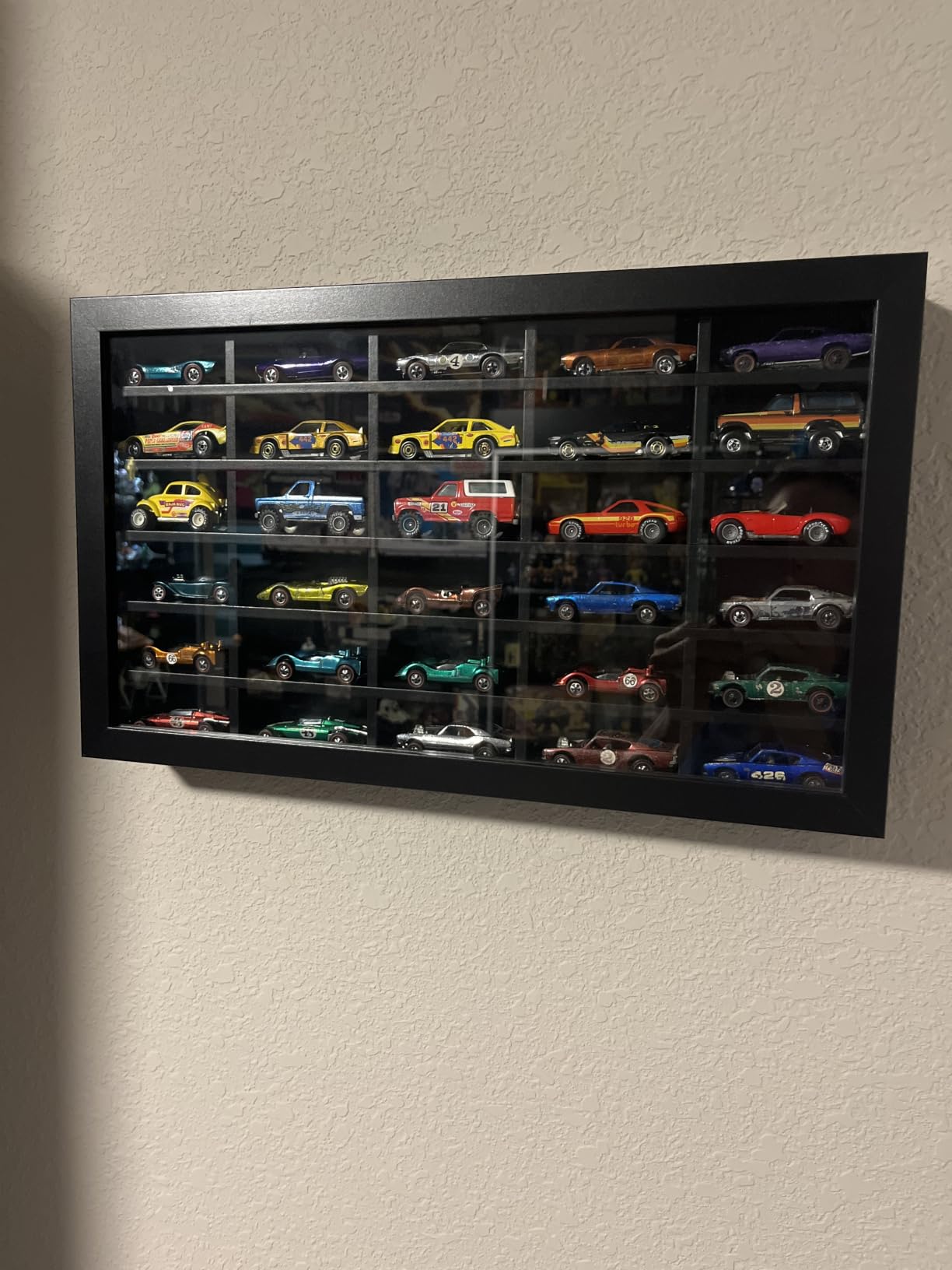 Americanflat 11x18 Toy Car Display Case - Holds up to 30 Cars - Model Car Displays with Removable Shelves and Shatter-Resistant Glass - Wall Mounted Display Cases for Collectibles - Black customer photo 1