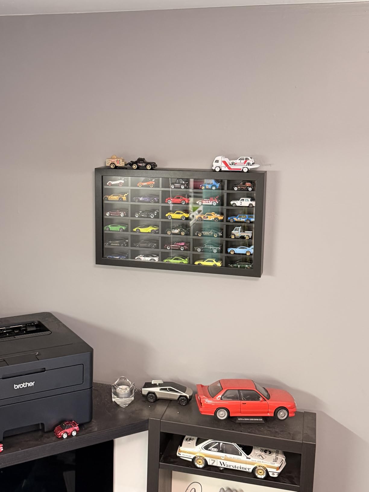 Americanflat 11x18 Toy Car Display Case - Holds up to 30 Cars - Model Car Displays with Removable Shelves and Shatter-Resistant Glass - Wall Mounted Display Cases for Collectibles - Black customer photo 2