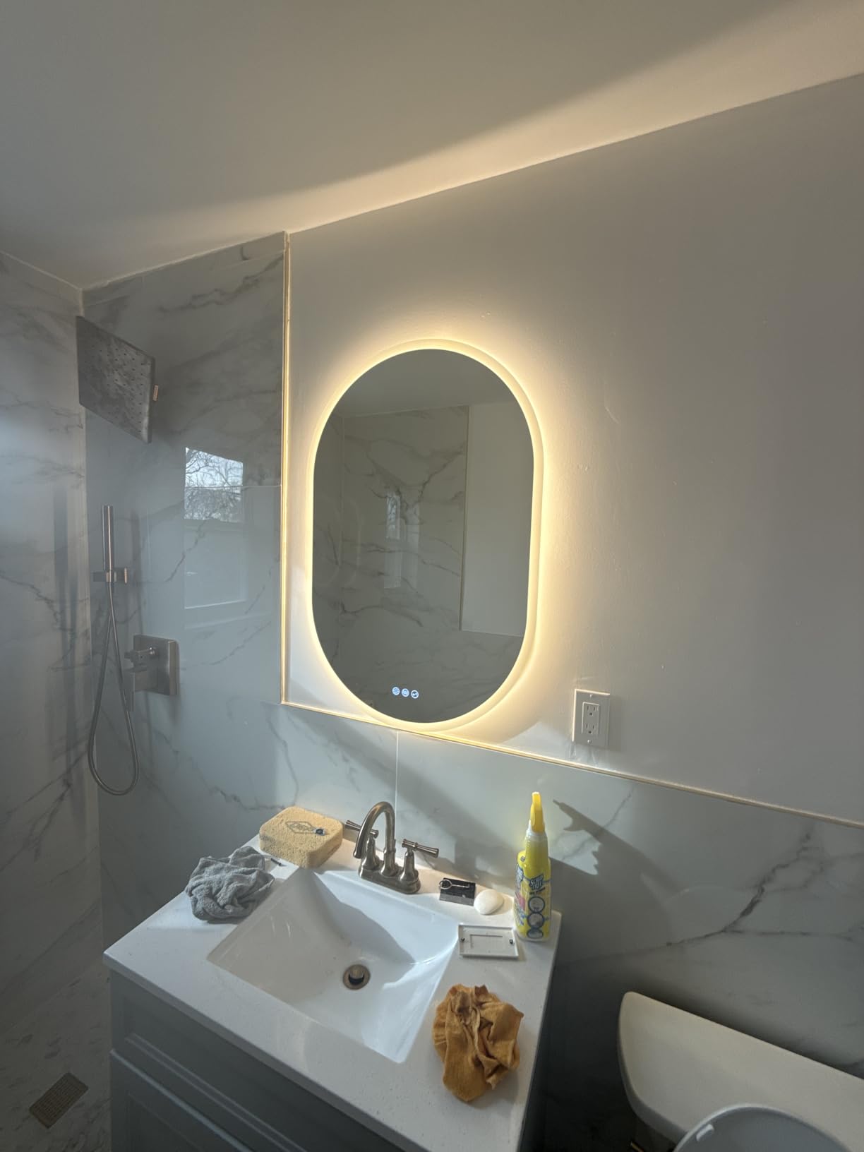 S'bagno 24x40 Oval LED Bathroom Mirror with Lights, Anti-Fog, Bluetooth Speaker, 3 Colors Temperature & Dimmable, Lighted Mirrors for Bathroom Wall with Memory Function, Waterproof, Shatter-Proof customer photo 2