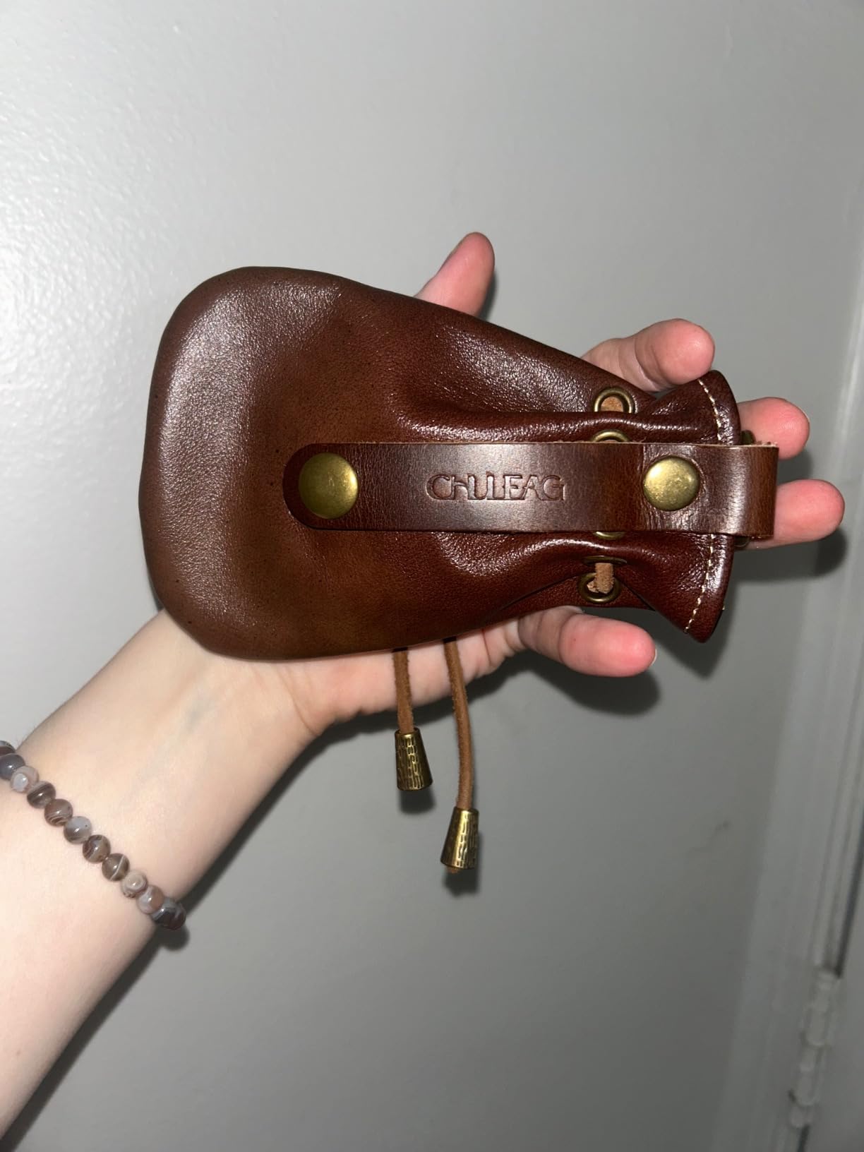 Vintage Medieval Drawstring Belt Pouch, FULL-GRAIN Leather, handmade, portable coin&dice purse with keychain. (small) customer photo 1