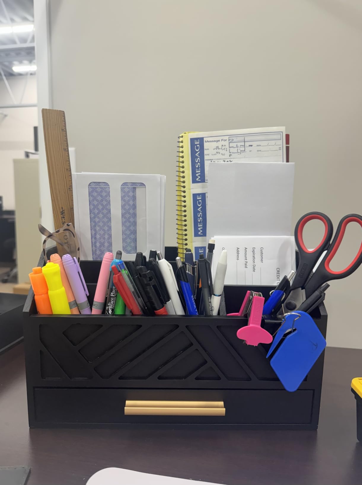 dreampossible Brown Wood Desk Organizer and Accessories with Drawer, Bill Mail Organizer and File Mail Holder for Office Supplies, Modern Desk Accessories & Workspace Organizers for Desk Organization customer photo 2