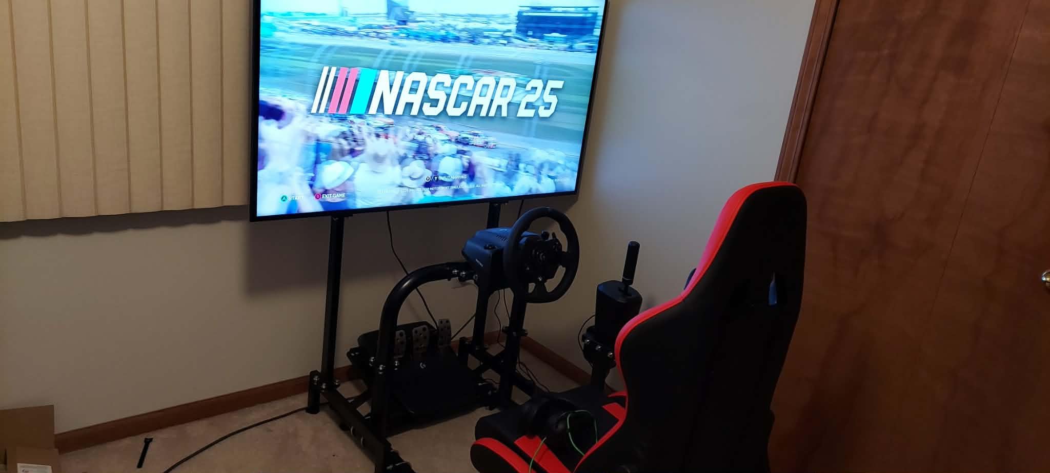 Dardoo Racing Simulator Cockpit Vertical Bracket with Triple Monitor Stand and Red Seat Fit for Logitech G29 G920 G923, for Thrustmaster T300RS CSL-DD, for Fanatec customer photo 1
