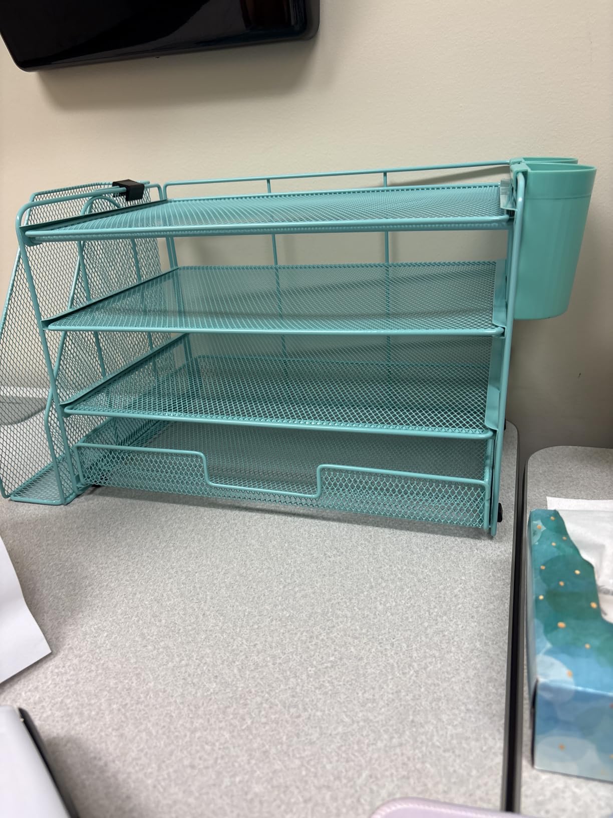 Desk Organizer, 4-Tier Desktop File Organizer with Drawer and Pen Holders, Office Desk Accessories, File Sorters, Workspace Organizers for Office Supplies(Brown Wood) customer photo 2