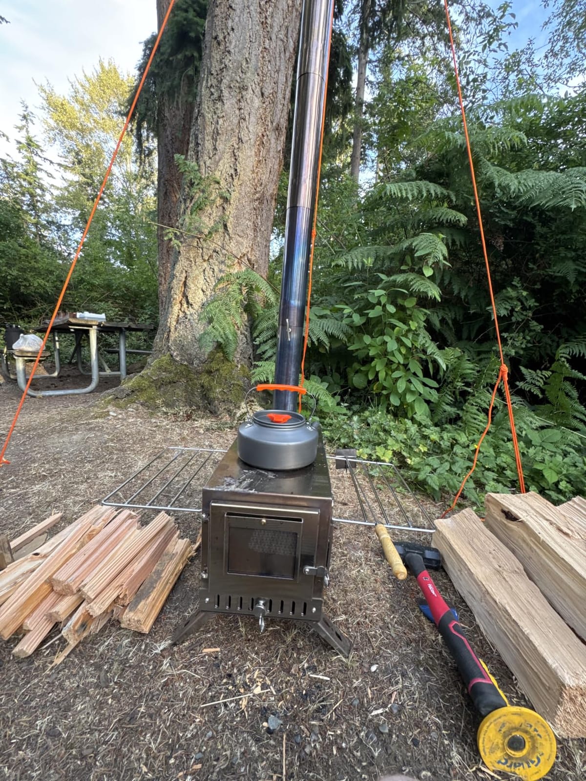 unho Stainless Hot Tent Stove Crack-Resistant Ceramic Glass Outdoor camping | tent heater camping Portable Wood Stove 6 Stainless Chimney Pipes for Heating & Cooking, Ice Fishing Winter Warmth customer photo 2