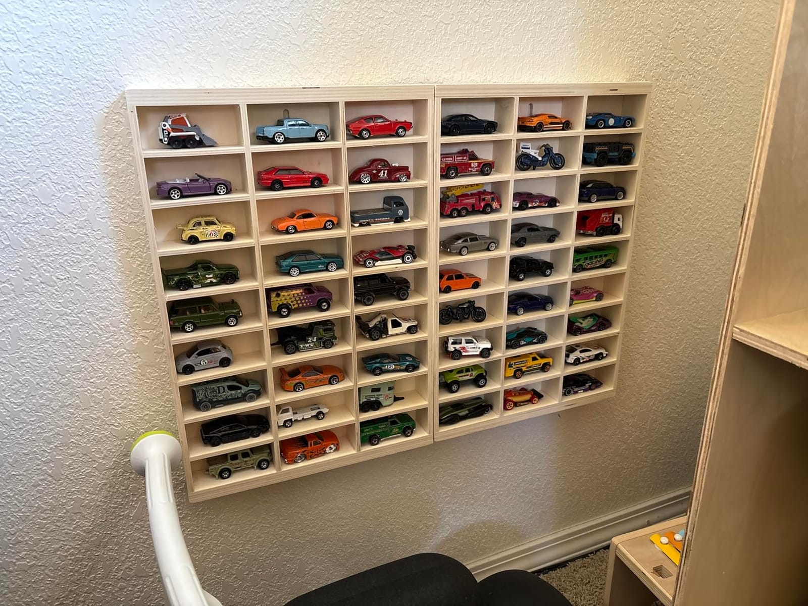 1:64 Model Car Wooden Display Case, 54 Space, Storage Display Shelf, for 1/64 Scale Toy Cars, Wall Mount, Model Car Display Organizer, Collapsible Toy Car Storage (Only case) customer photo 1