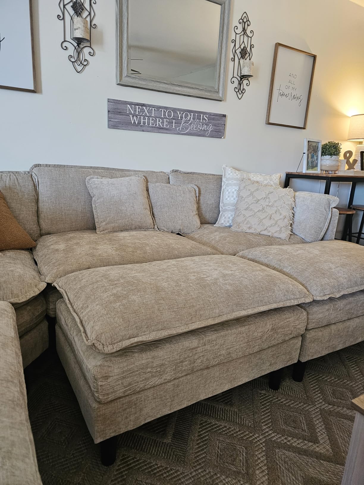 Oversized Modular Sectional Sofa, 7 Seater Deep Seat Cloud Couch Sectional | Chenille Corner Couch | 7 Pillows | 2 Movable Ottomans | For Spacious Living Room, Large Families | Camel customer photo 1