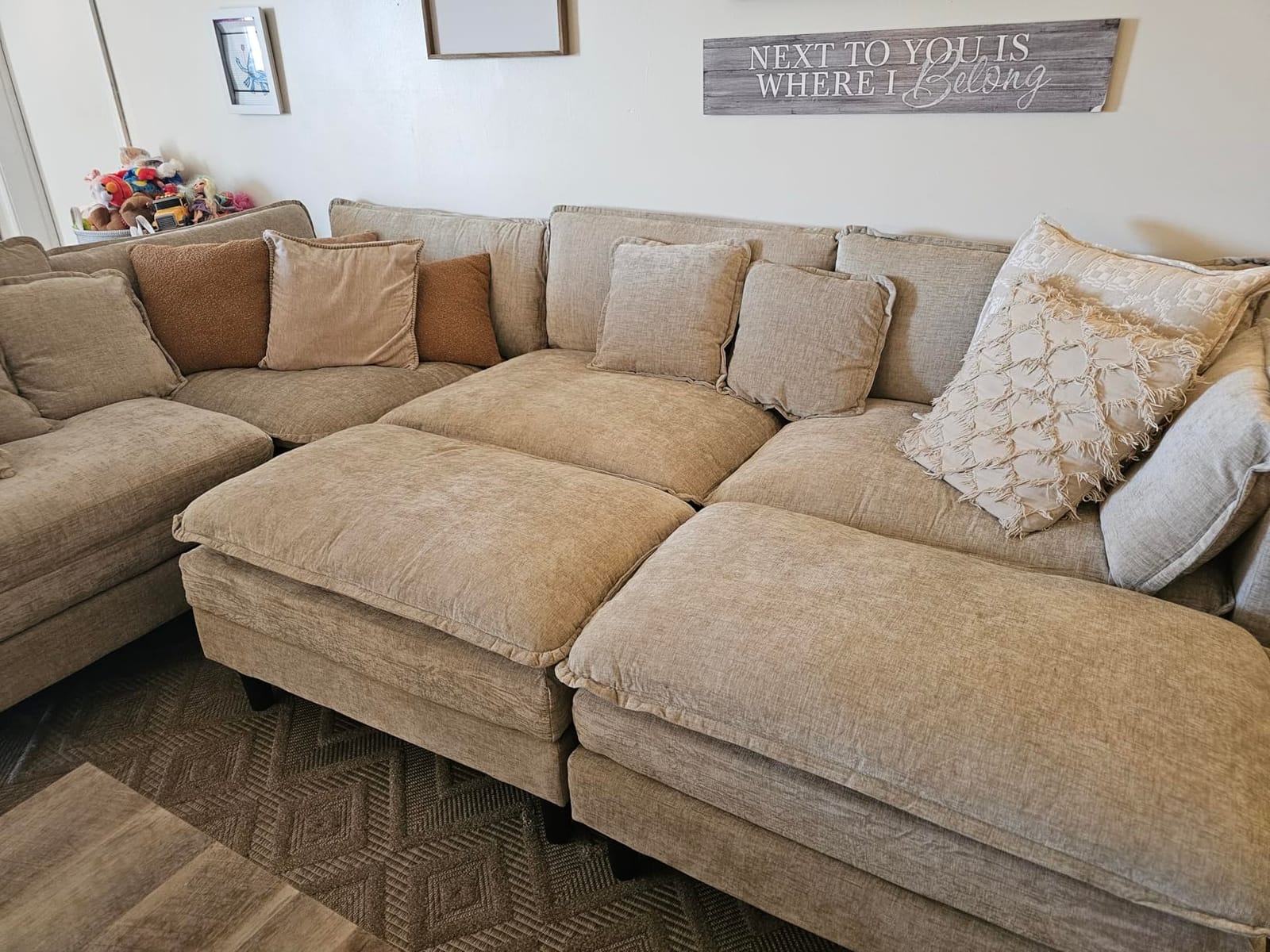 Oversized Modular Sectional Sofa, 7 Seater Deep Seat Cloud Couch Sectional | Chenille Corner Couch | 7 Pillows | 2 Movable Ottomans | For Spacious Living Room, Large Families | Camel customer photo 2