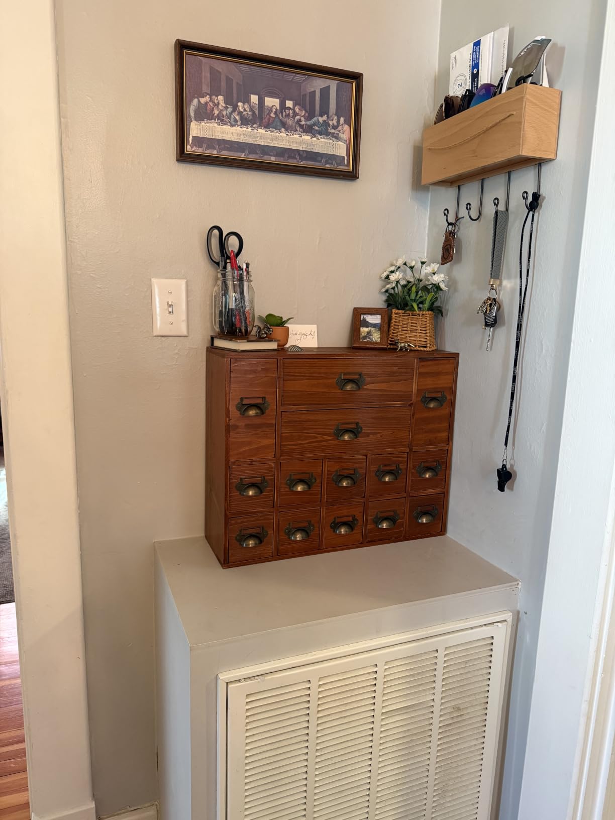 12-Drawer Apothecary Cabinet - Index Card Organizer - Mahogany Wooden Card Catalog - Fits Standard US 3x5in Index Cards - Vintage Desktop Drawer Organizer for Tea, Herbs, and Office Supplies customer photo 1