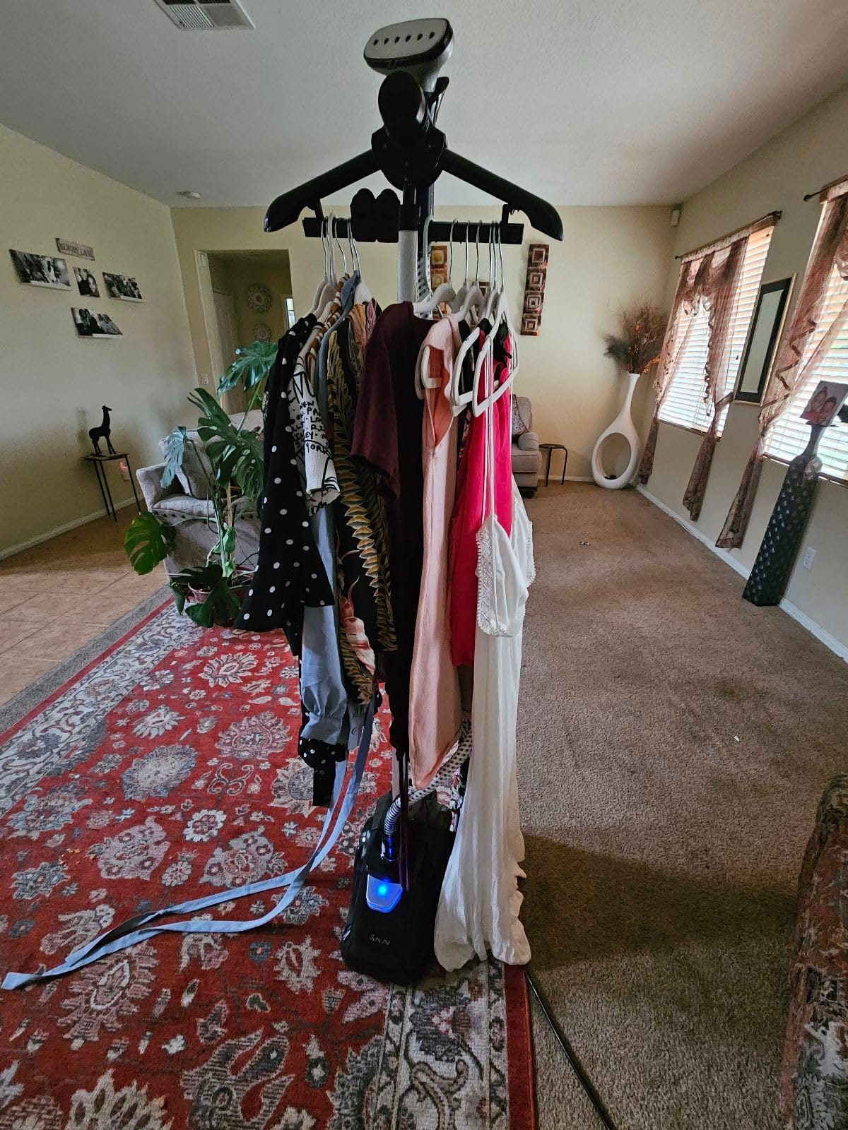 SALAV Commercial-Grade Standing Garment Steamer for Clothes with Auto-Off Safety 1800W Powerful Steam X-Large 3L Water Tank, 90-Min Continuous Use, Pedal-Control System, Beeps when Out of Water, Navy customer photo 2
