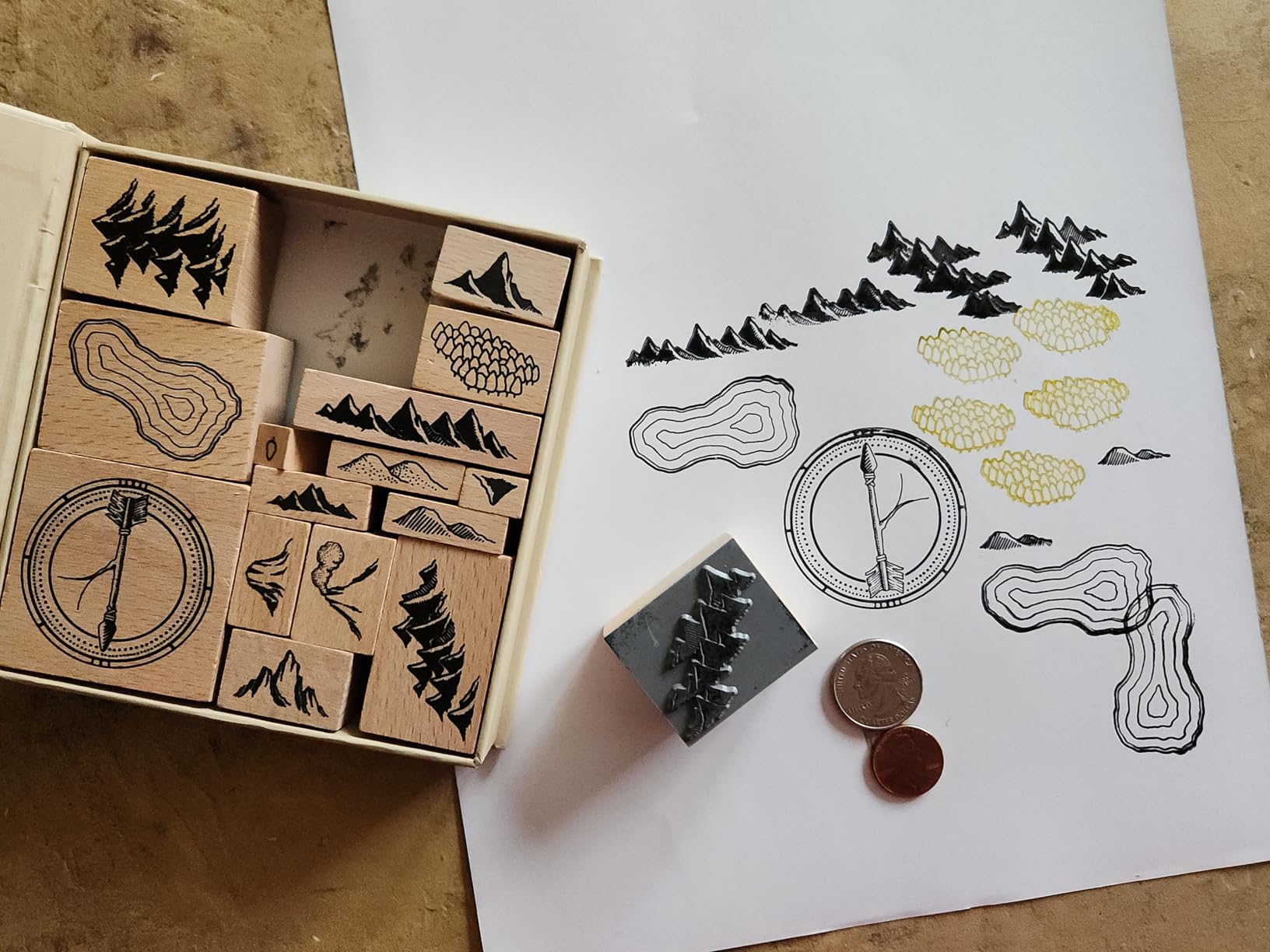 Fantasy Map-Making Stamp Kit - 16-Piece Rubber Stamp Set for TTRPG, World Building, Battle Maps, Journaling, Arts & Crafts - Mountains, Hills, Volcano, Lake, Compass Rose customer photo 1