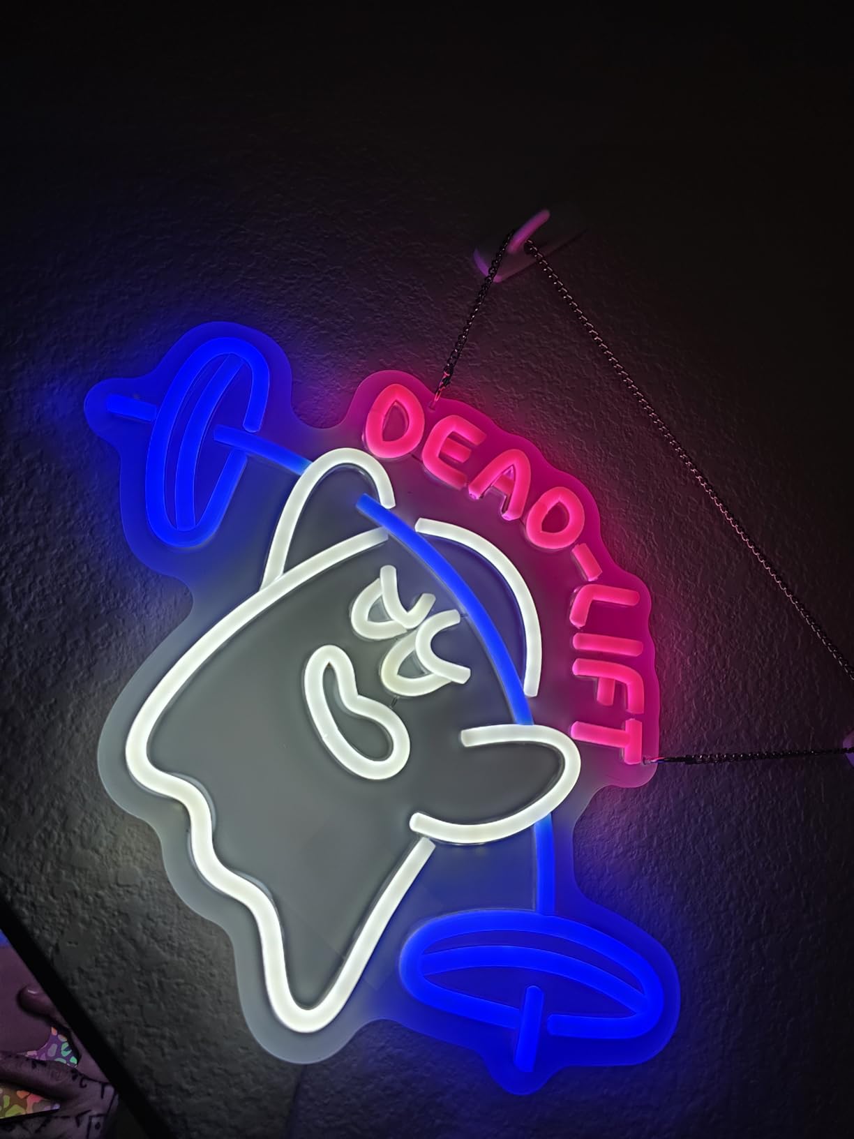 No Pain No Gain Neon Sign for Gym Wall Decor,Led Sign,Neon Lights for Bedroom,Motivational LED Light Up Sign for Home Fitness Room,Garage,Workout,Man Cave,Blue & Yellow Barbell Neon Light customer photo 2