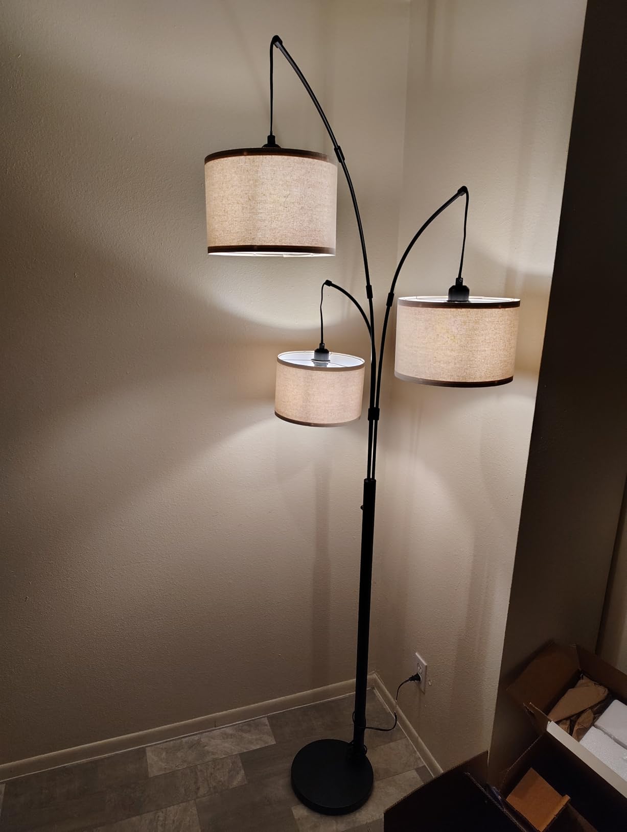 Dimmable Floor Lamp - 3 Lights Gold Arc Floor Lamps for Living Room, 1000LM Modern Tall Standing Lamp with White Shade&Marble Base, Mid Century Tree Floor Lamp for Bedroom Office, 3 LED Bulbs Included customer photo 1