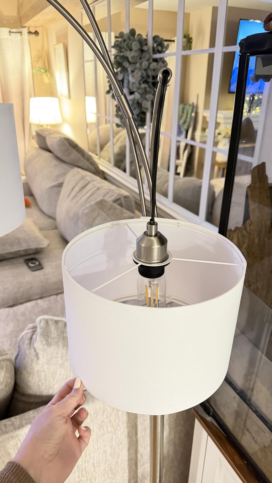 Dimmable Floor Lamp - 3 Lights Gold Arc Floor Lamps for Living Room, 1000LM Modern Tall Standing Lamp with White Shade&Marble Base, Mid Century Tree Floor Lamp for Bedroom Office, 3 LED Bulbs Included customer photo 2