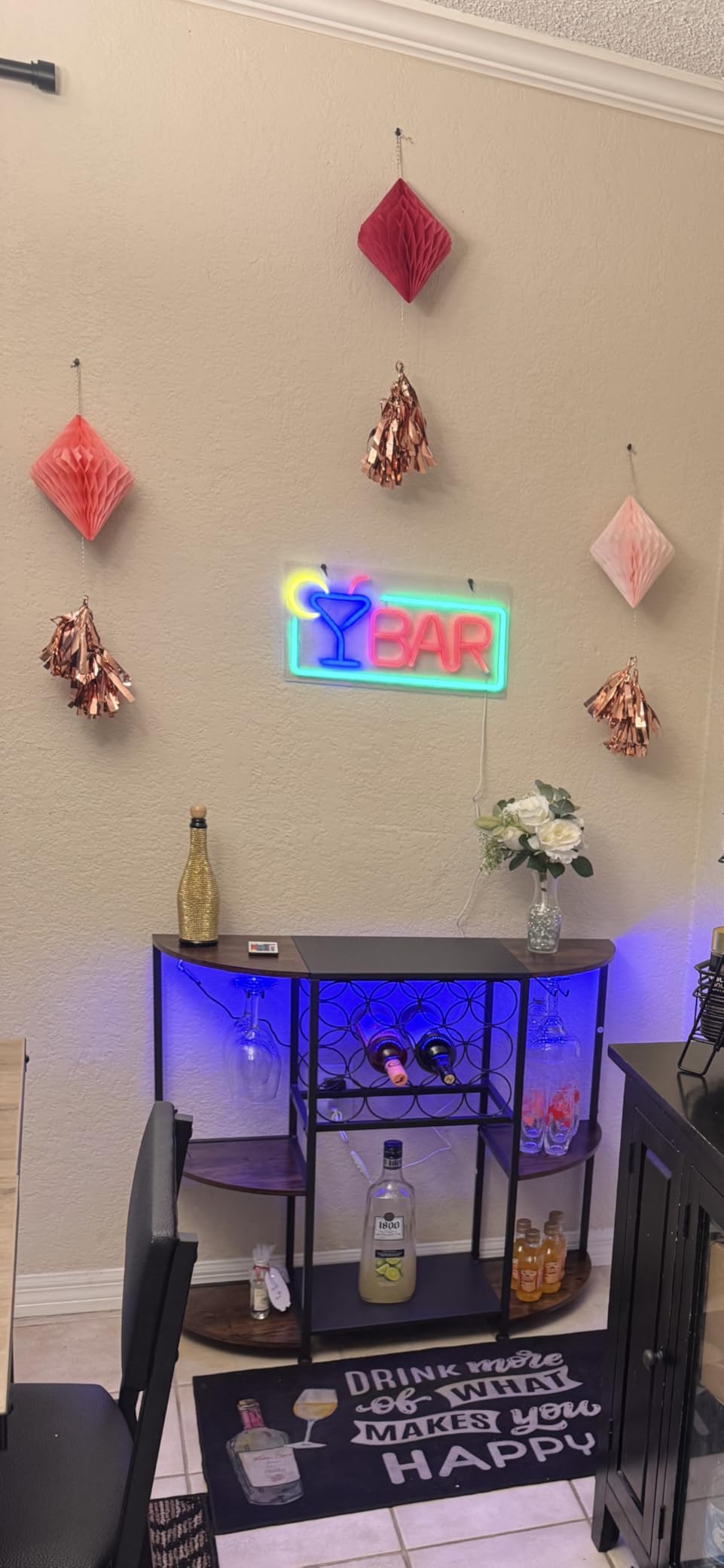 JKsmart Wine Bar Cart with LED Lights, Mini Wine Rack with Storage and Glass Holder, Small Home Bar Cart for Liquor, 3-Tier Bar Table for Kitchen, Dining Room, Living Room, Rustic Brown customer photo 1