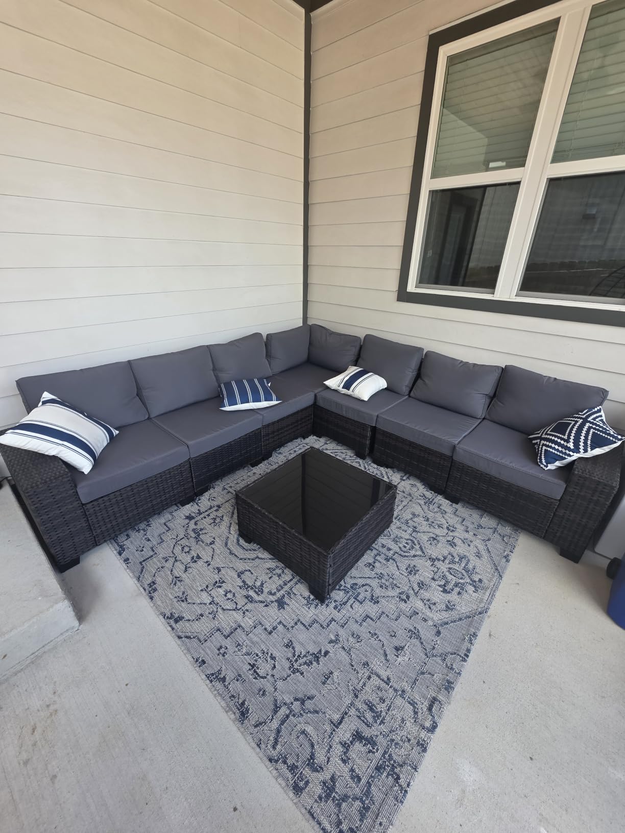Jing's Villa 6-Piece Patio Furniture Set, All-Weather Outdoor Wicker Sectional Sofa with Cushions, Glass Table & Left and Right Armrest, Rattan Conversation Seating for Porch, Garden, Backyard, Beige customer photo 1