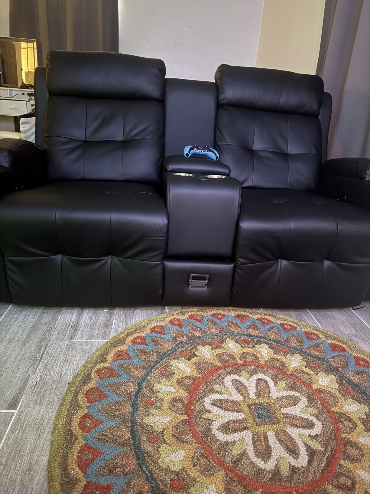 TOMOSLTER Loveseat Recliner Sofa, Home Theater Seating with Massage, Reclining Loveseats with Console, Wall Hugger RV Couch Movie Theater Chairs, RV Furniture Sofas with USB, Cup Holders, Drawer for Gaming Room customer photo 1