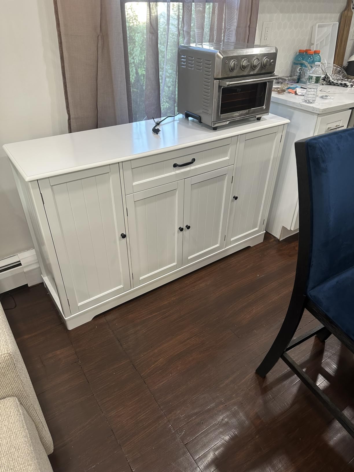 Gizoon Kitchen Coffee Bar Cabinet with Storage, White and Rustic | Kitchen Sideboard Buffet Cabinet with Drawers, Short Pantry with Door and Shelves for Bathroom and Living Room customer photo 1