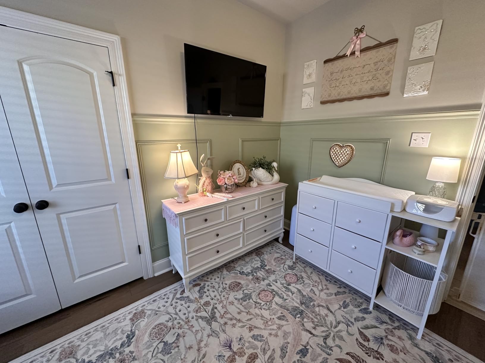BOLUO Baby Dresser with Changing Table Top, White Changing Table Dresser with 6 Fabric Drawers Diaper Changing Station with Storage Shelf for Nursery Modern customer photo 1