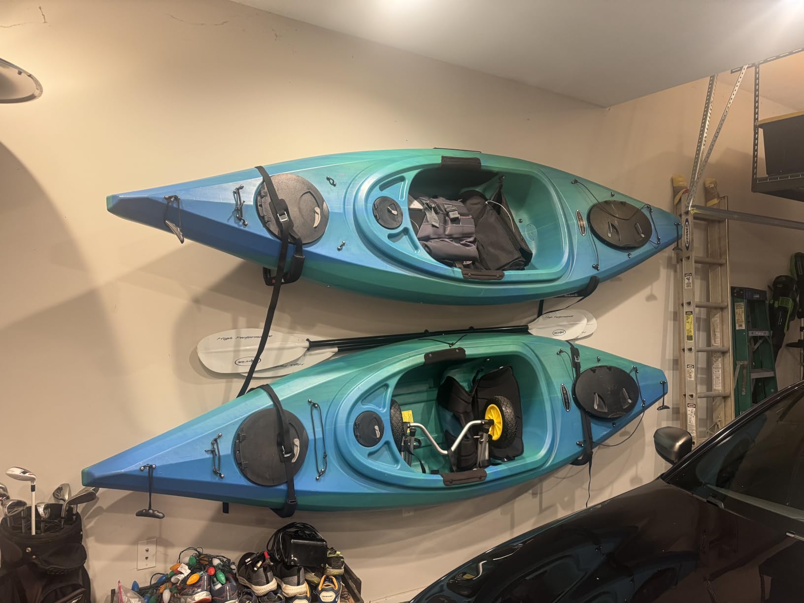 Kayak Storage Rack 120LB Wall Mounted Kayak Hook | EVA Padded Garage Storage Mount for Canoes, Paddle Boards, Ladders and Bikes Indoor Outdoor Organization customer photo 2