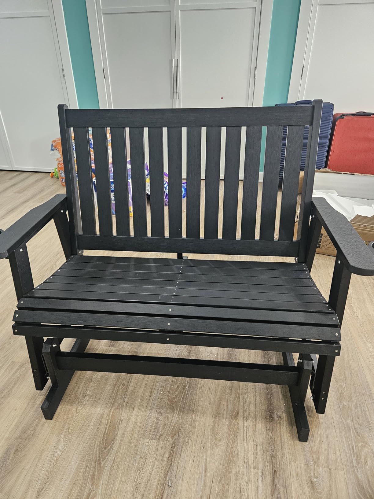 HIPS Patio Glider Two-Seat with Cup Holders, Durable HIPS Material, All-Weather Resistant, High Backrest and Deep Contoured Seat, Heavy Duty 900 LB, for Outdoor, Porch, Patio (Vanta Black) customer photo 2