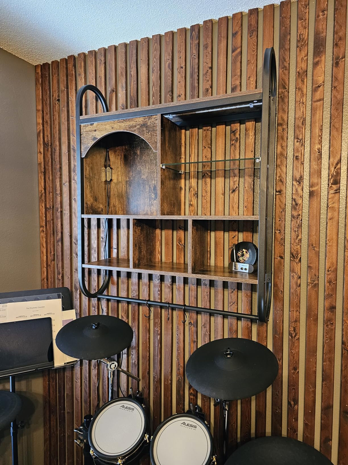 Spacesea Foldable Gaming Floating Shelves with Adjustable Shelf, 24 Inch Wall Mounted Shelves with Dynamic LED, 4 Tier Wall Mounted Shelves with Towel Bar & 8 Hooks, Cool Wall Display Rack customer photo 1
