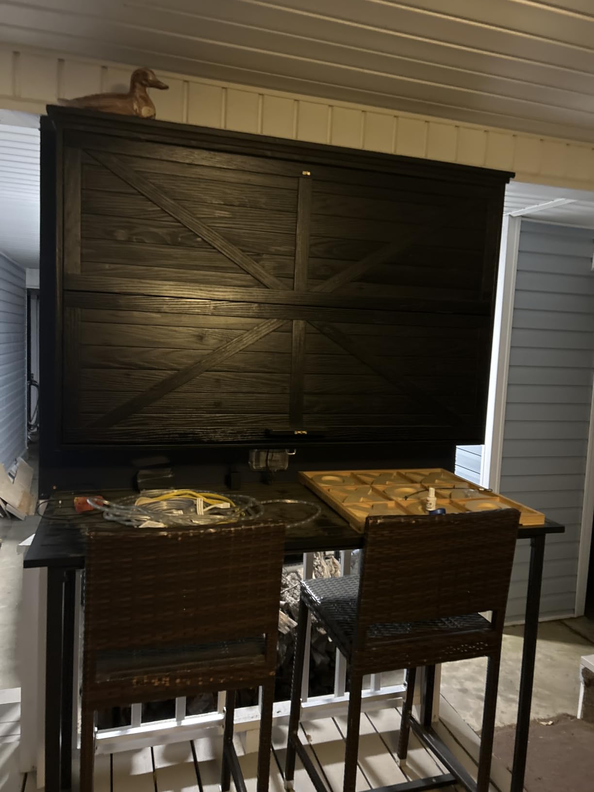 GDLF Outdoor TV Enclosure for 60-65 Inch TVs with Dual-Arm Mount | Solid wood construction, black finish, and a fold-up front suit covered patios, decks, and sheltered entertainment areas customer photo 2