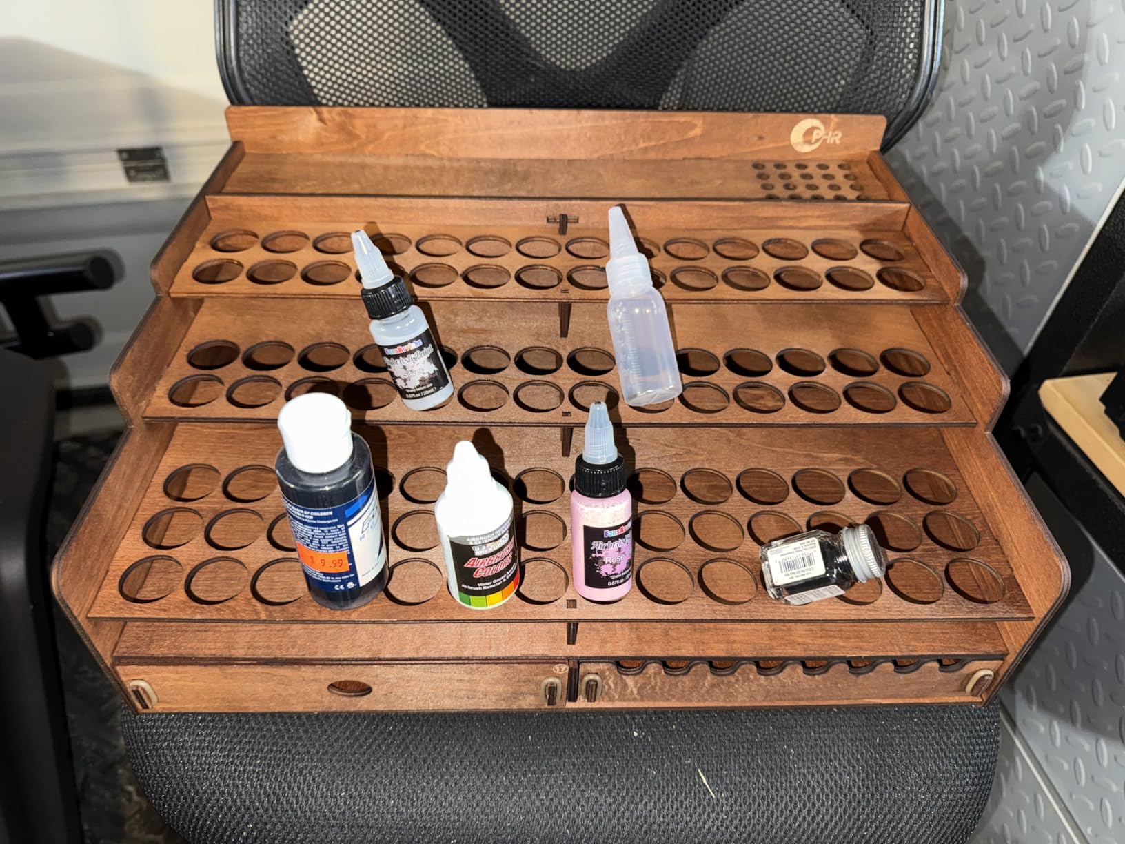 OPHIR Paint Storage, Wooden Paint Organizer with 98 Holes Dia.1.02 Inches, for Miniature Paints Set Storage, Includes Painting Brush Holder with 24 Slots, 1 Drawer, 25 Paintbrush Holes customer photo 1