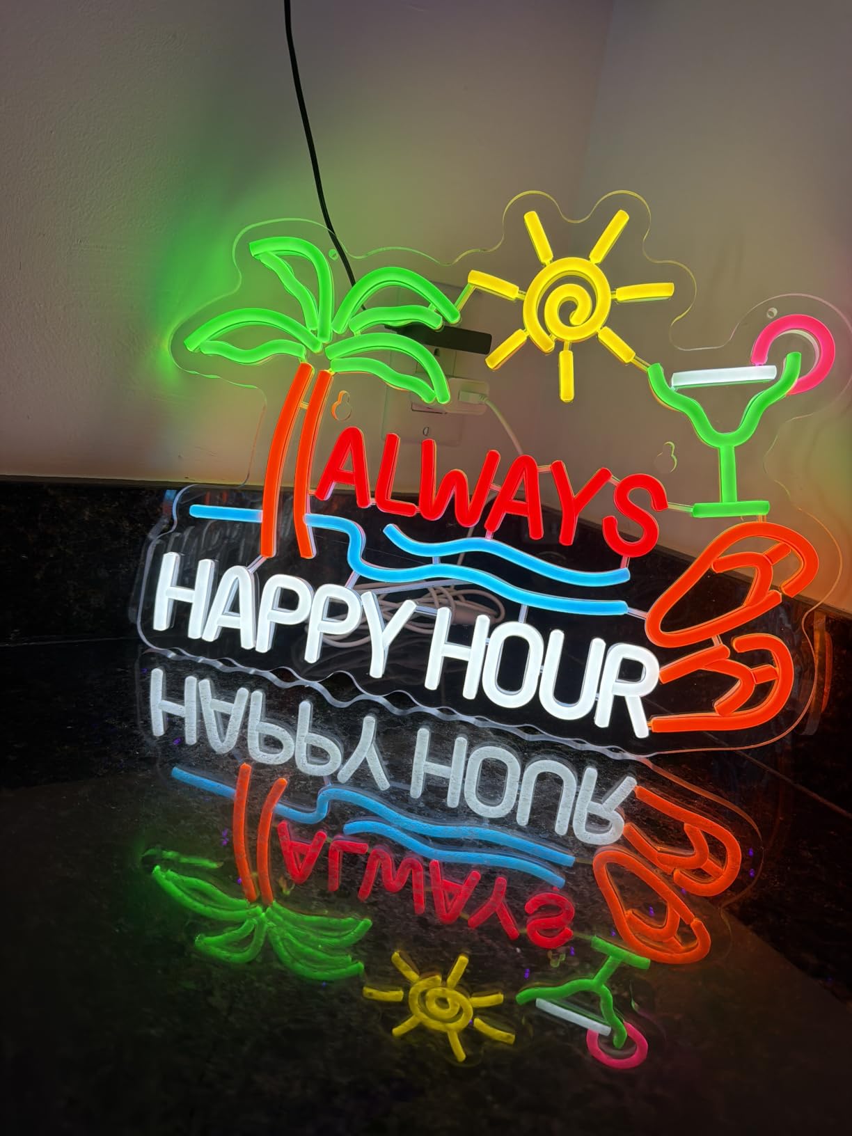 Always Happy Hour Beer Bar Neon Sign for Wall Décor Dimmable USB LED Neon Light for Home Tiki Bar Decor Man Cave Parties Gift customer photo 1